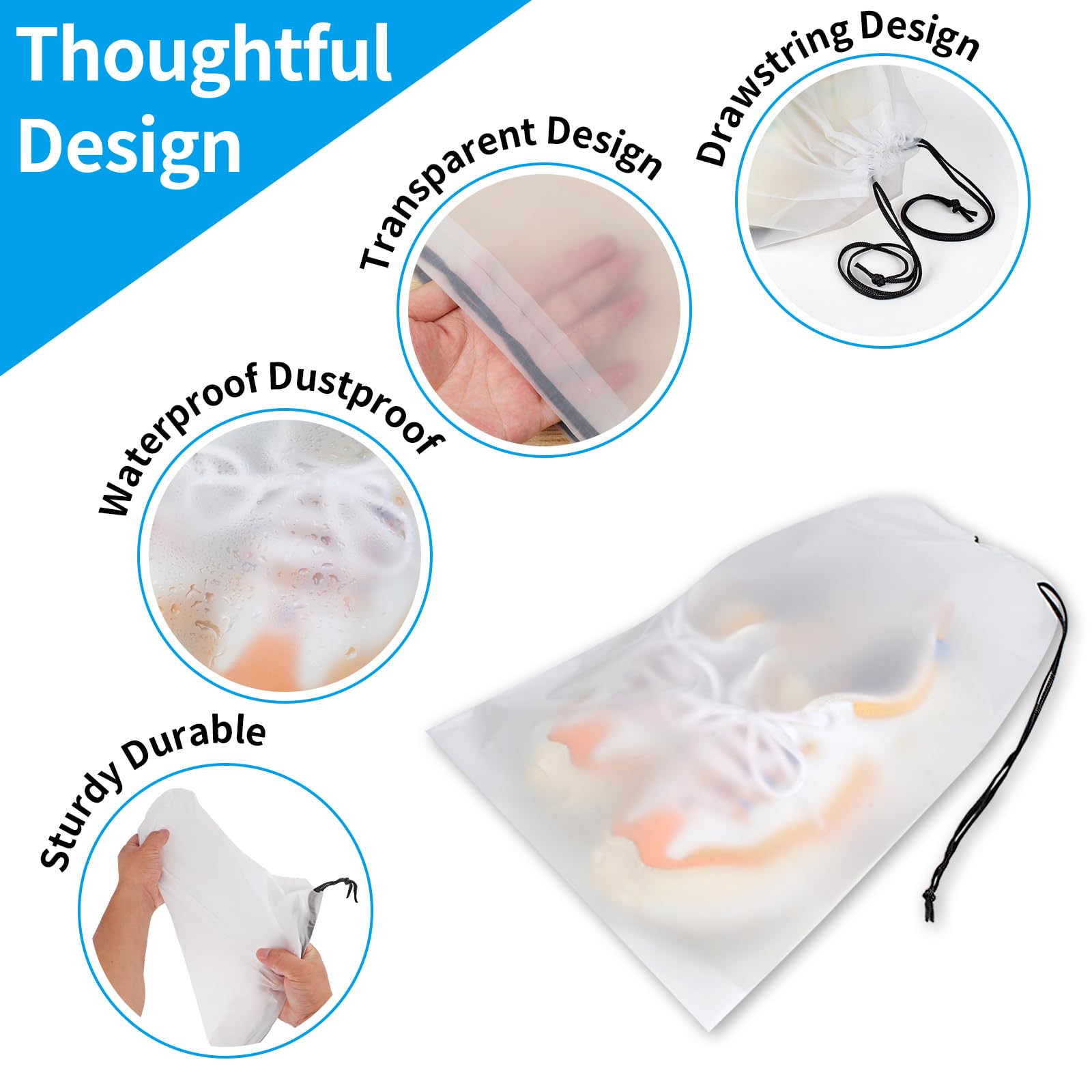 5-Pack Clear Waterproof Travel Shoe Bags (15.7