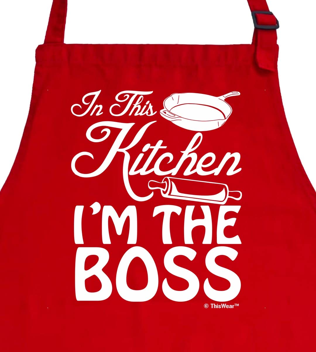 Best Adjustable Bib Apron with Two Pockets - Perfect for Cooking, Baking & Grilling - In This Kitchen I'm The Boss