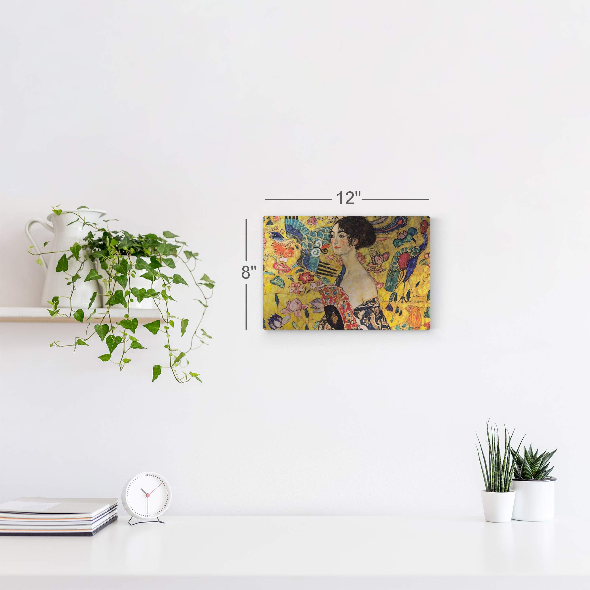 Gustav Klimt Lady with Fan Metal Print Wall Art - Famous Oil Painting Reproduction - Modern Home Decor - Ready to Hang 16x24 - Made in USA - Perfect for Living Room, Bedroom & Office Decor