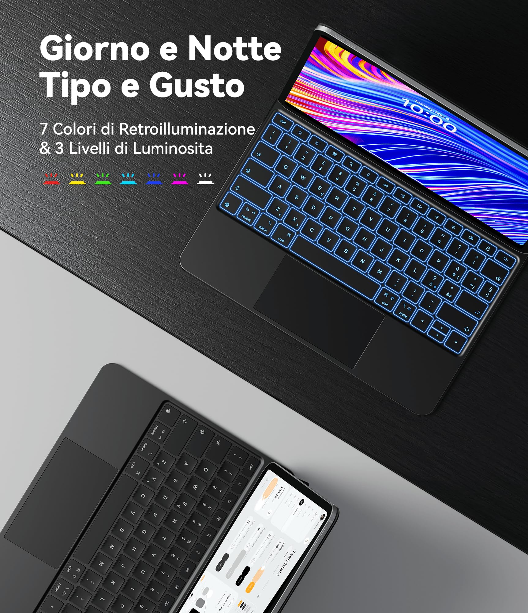Earto Magnetic Floating Keyboard for iPad Air 13 (M2 2024/M3 2025) & iPad Pro 12.9 (6th/5th/4th/3rd Gen) - Magic Style Keyboard with Touchpad, 7-Color Backlight, Black | Perfect for Office Work, Remote Learning & Creative Projects