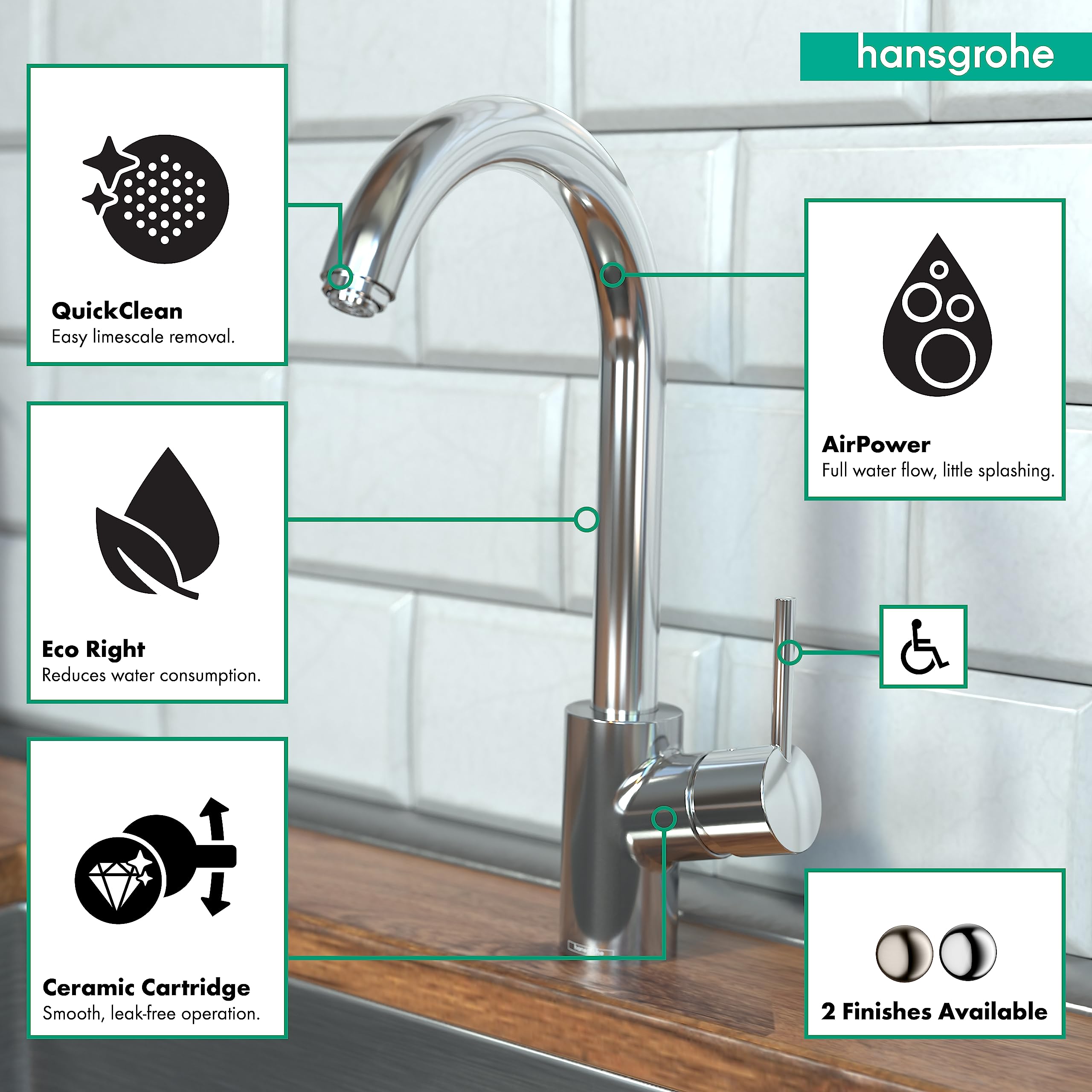hansgrohe Talis S Chrome High Arc Kitchen Faucet with Swivel Spout - Modern Pull-Down Sprayer for Sink - Brushed Nickel Finish 04870000 - Perfect for Cooking, Washing Dishes & Food Prep