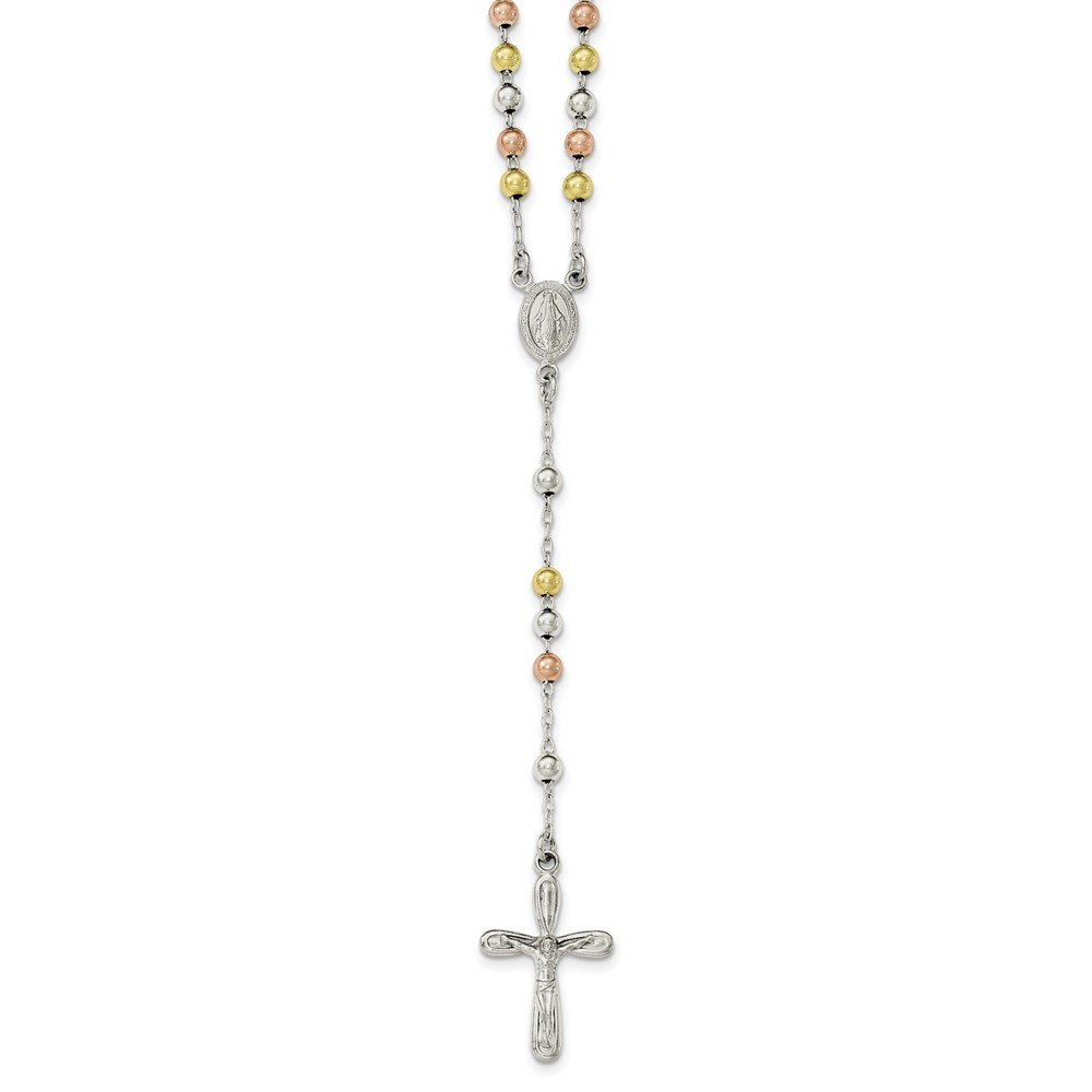925 Sterling Silver Rosary Pendant Necklace - White, Rose & Yellow Gold Plated - Perfect for Religious Gifts, Daily Wear & Special Occasions