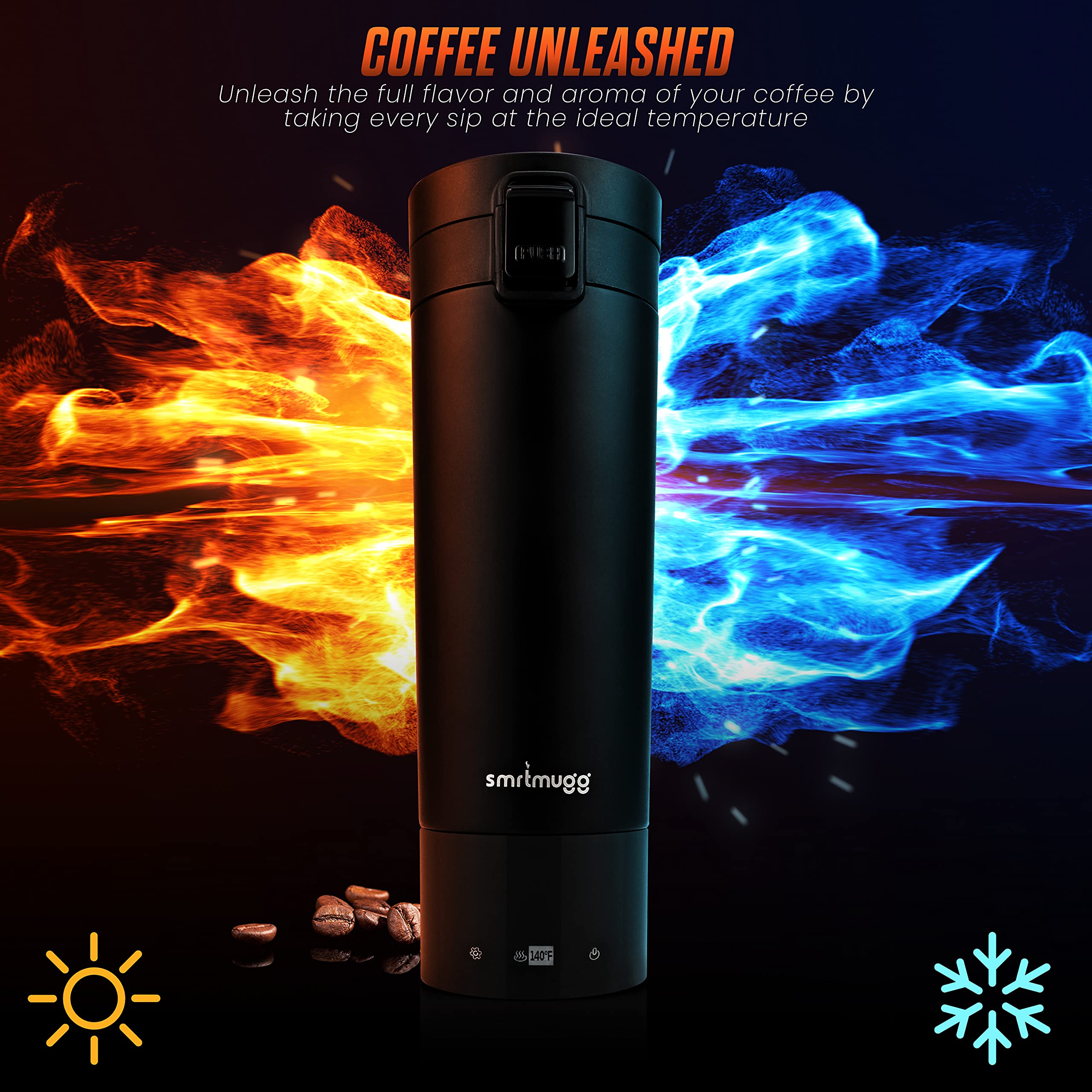 10 oz. Black Heated Coffee Mug with All-Day Battery Life - Fast Heating Travel Mug for Coffee & Tea - USB Rechargeable Smart Mug - Perfect for Office, Commuting & Outdoor Use