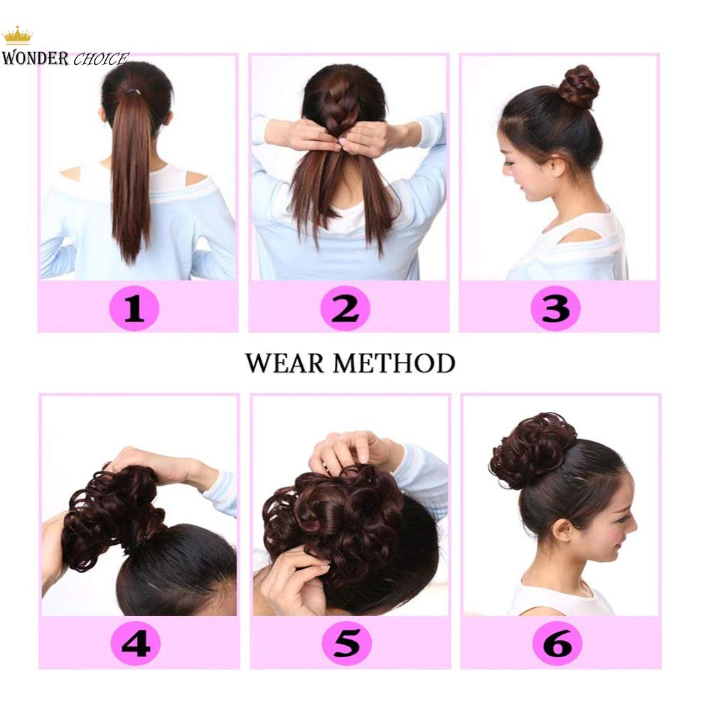 WONDER CHOICE Women's Curly Hair Bride Bun Juda Rubber Hair Buns - Natural Black, Free Size | Perfect for Weddings, Cosplay & Special Occasions