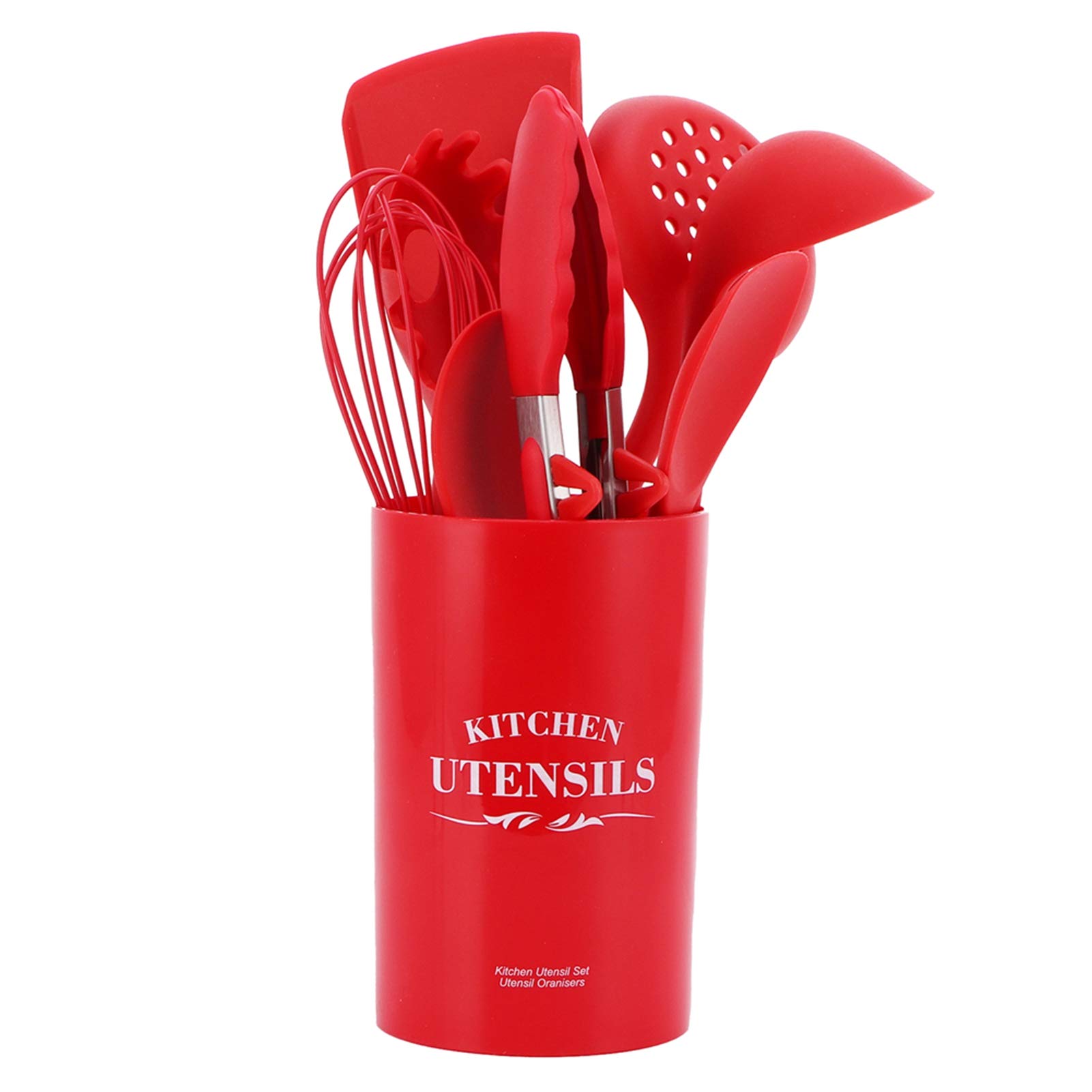 9-Piece Silicone Kitchen Utensil Set - Heat Resistant, Durable & Non-Stick Cooking Spatulas & Spoons with Storage Container (Red) - Perfect for Baking, Frying & Everyday Cooking
