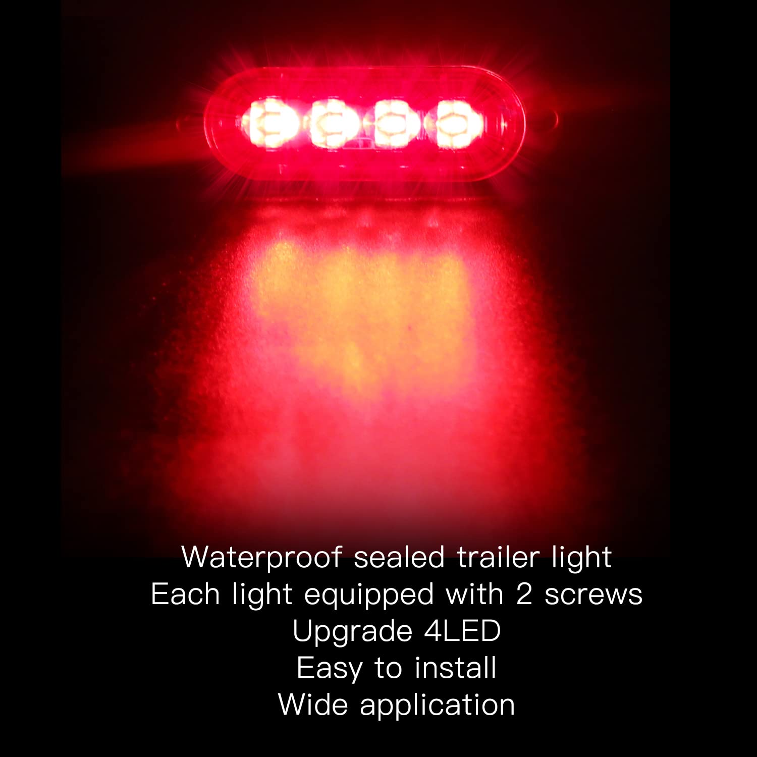 10pcs Red 12-24V 4LED Side Marker Lights - Waterproof Clearance Lamps for Trucks, Trailers, RVs, Campers & Motorcycles - Interior & Exterior Lighting for Safe Night Driving