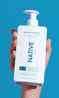 Premium Native Sea Salt & Cedar 2-in-1 Shampoo Conditioner (16.5oz) + Body Wash (18oz) + Loofah Sponge Bath Bundle | Natural Hair & Skin Care Set for Men & Women | Perfect for Spa Day, Relaxation & Gift Giving