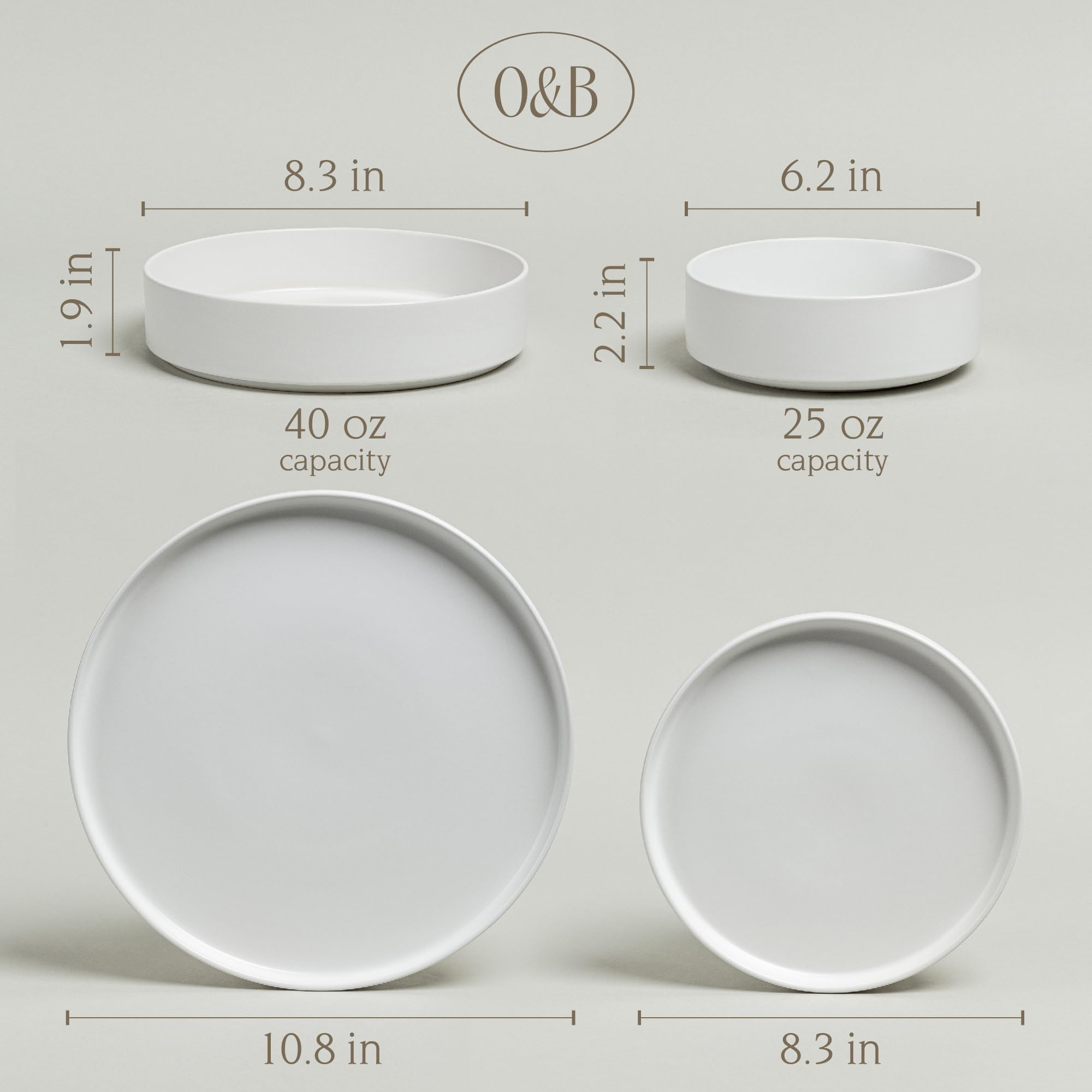 16-Piece Stackable Stoneware Dinnerware Set - Includes 4 Dinner Plates, 4 Salad Plates, 4 Cereal Bowls & 4 Soup Bowls - All-Occasion White Dish Set for Everyday Dining & Entertaining - Durable Semi-Matte Finish for Family Meals, Dinner Parties & Restaurant-Style Serving