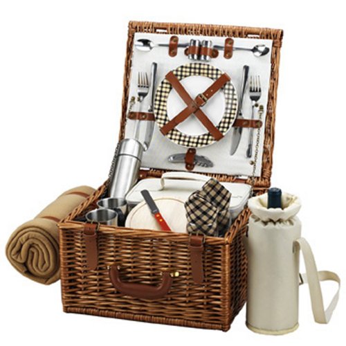 Personalized English-Style Willow Picnic Basket for 2 - Includes Coffee Set & Blanket - Perfect for Romantic Outdoors, Beach Picnics & Garden Parties