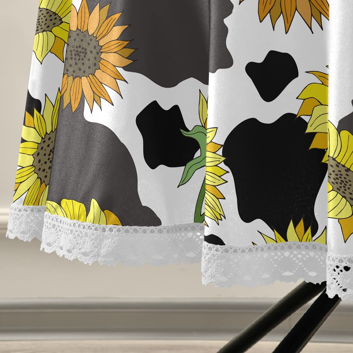 60 Inch Round Black and White Cow Print Sunflower Tablecloth - Waterproof Outdoor Table Cover for Wedding, Party, Dining Room - Perfect for Picnics, BBQs, and Farmhouse Decor