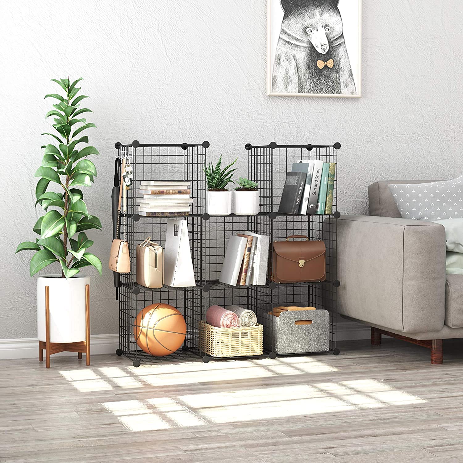 Safeplus DIY Wire Cube Storage Shelves - 8-Cube Stackable Grid Organizer for Books, Clothes & Home Organization (Black) | Perfect for Bedroom, Closet, Office & Dorm Storage Solutions