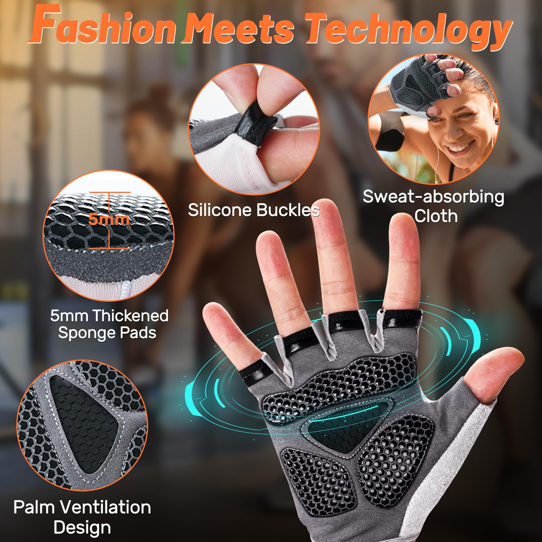 5-in-1 Workout Gloves for Men & Women - Breathable Weight Lifting Gloves with Anti-Slip Grip, Detachable Wrist Support & Mesh Storage Bag - Perfect for Gym Training, CrossFit, Powerlifting & Home Workouts