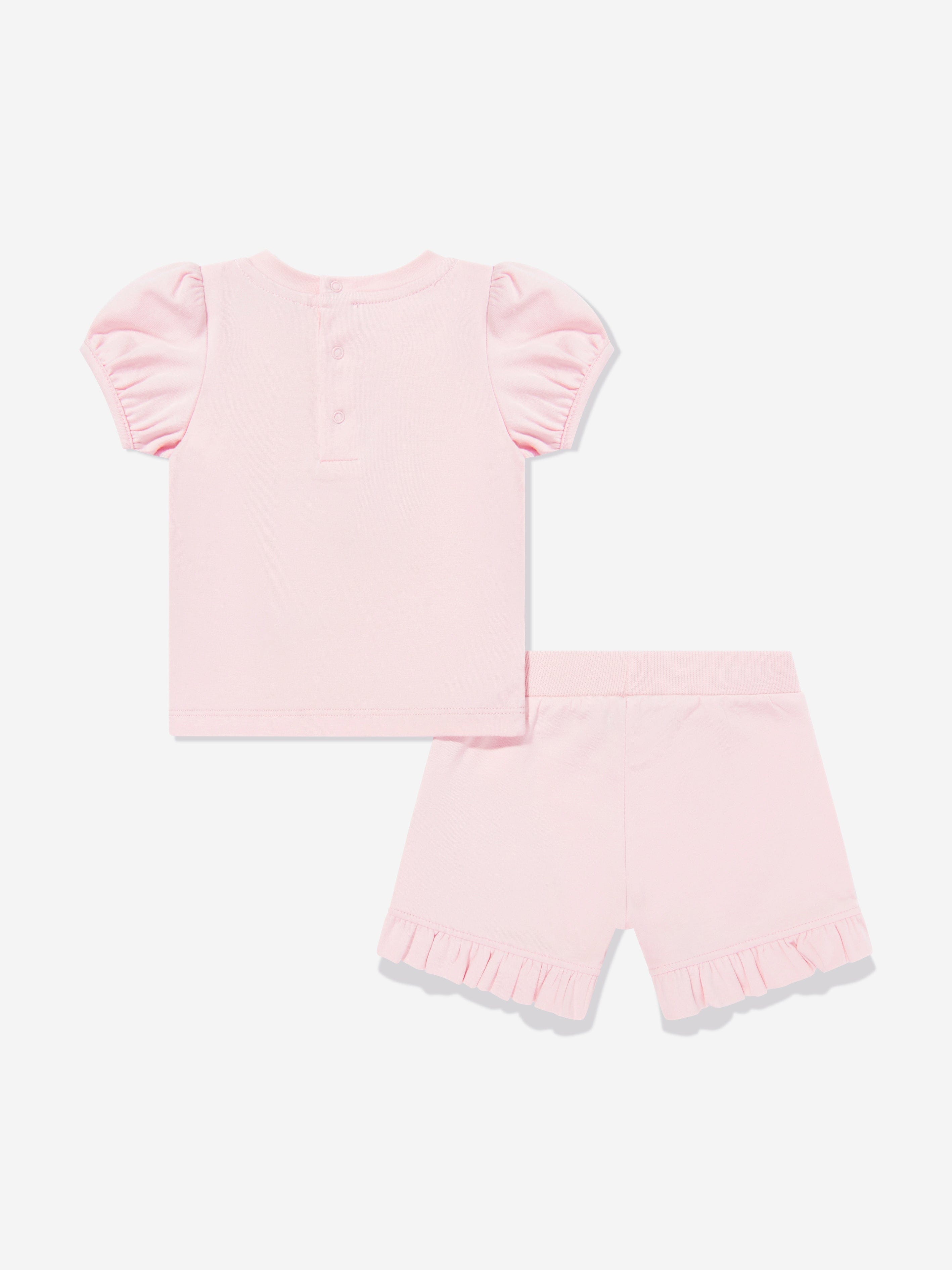 Adorable Pink Teddy Bear Short Set for Baby Girls - Perfect for Playtime, Photos & Special Occasions
