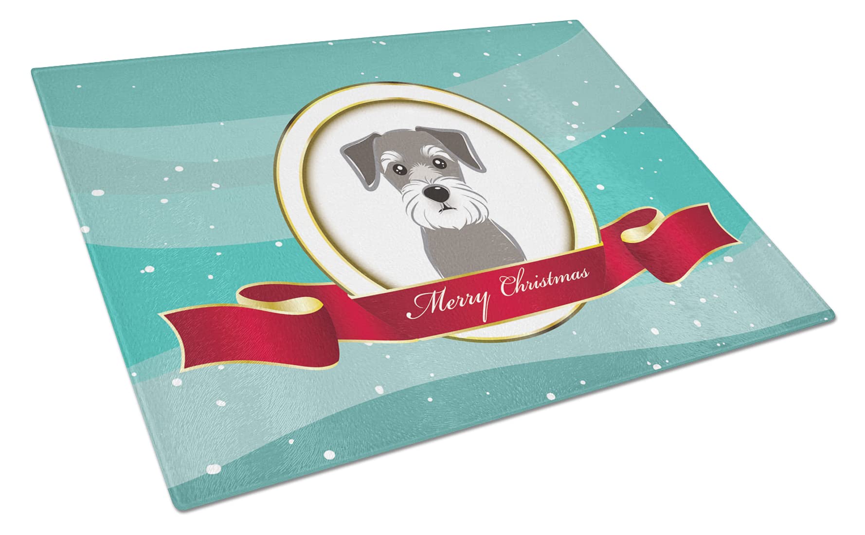 Caroline's Treasures BB1516LCB Schnauzer Merry Christmas Tempered Glass Cutting Board - Large Decorative Kitchen Chopping & Serving Board for Holiday Entertaining, Gift Giving & Festive Decor