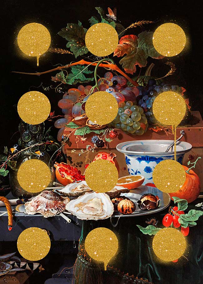 Gold Glitter Dots Still Life Print Wall Art - Modern Abstract Painting for Living Room, Bedroom Decor - Perfect for Home, Office & Gift Giving
