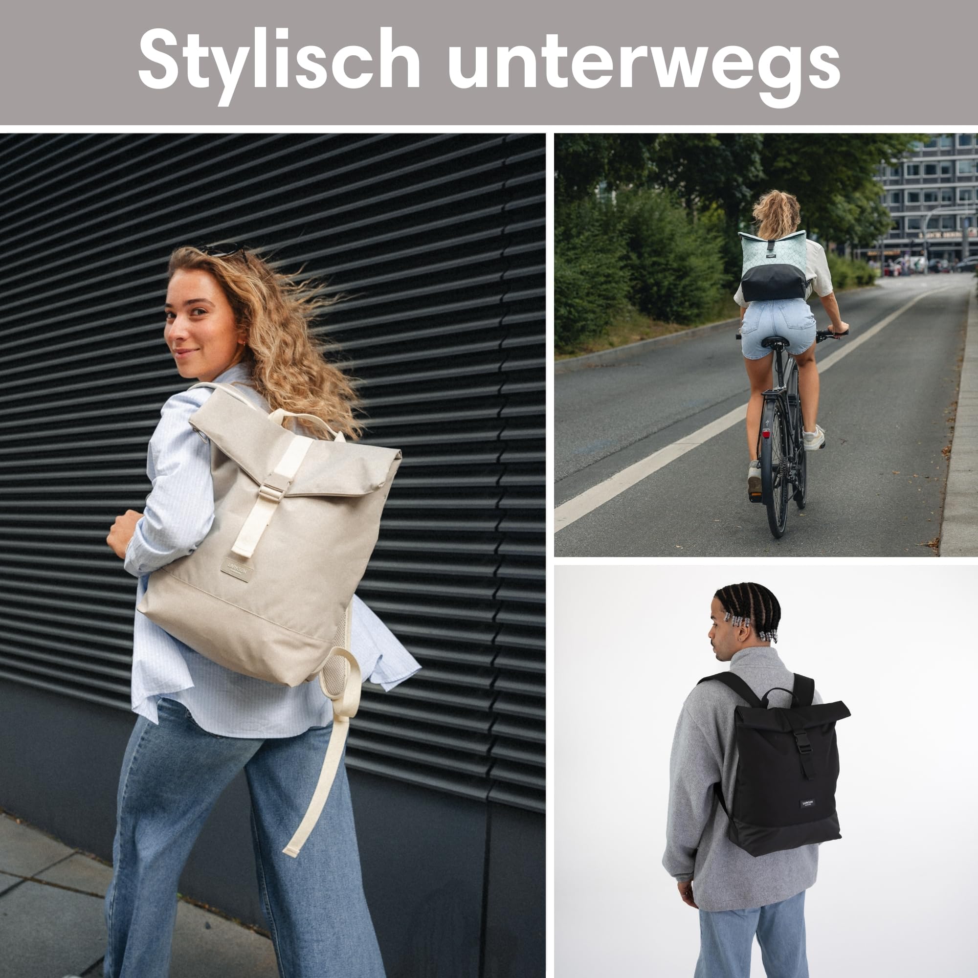 LARKSON Unisex Rolltop Backpack - 16 Inch Laptop Compartment, Padded Back Support & Water-Resistant - Perfect for Work, College, Cycling & Daily Commute