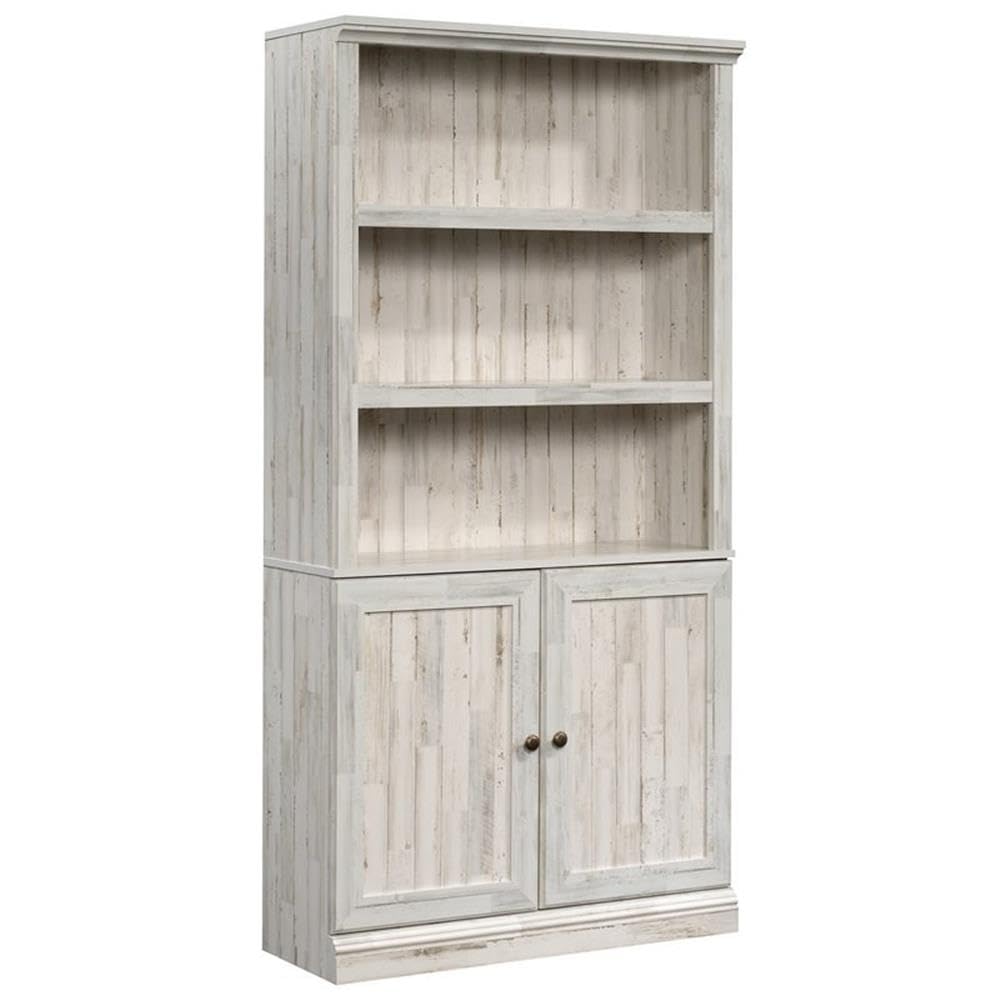 Pemberly Row 3-Shelf Modern Engineered Wood Bookcase with Hidden Storage in White - Stylish Home Office Bookshelf for Living Room, Bedroom & Study Organization