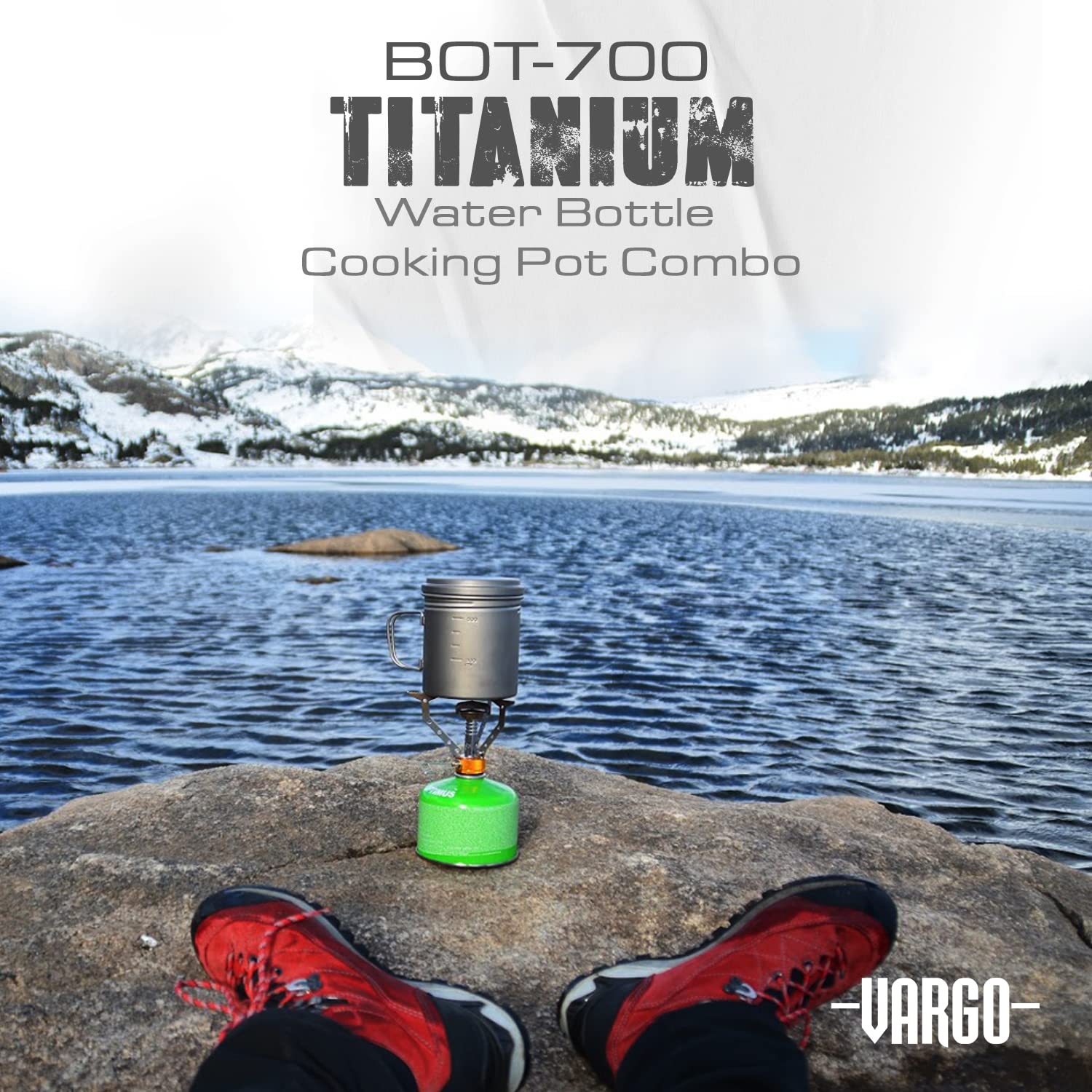 Vargo Titanium BOT-700 | 700ml (23 oz) Lightweight Titanium Cooking Pot & Water Bottle with Foldable Handles & Leakproof Lid | Perfect for Camping, Hiking & Backpacking | Durable Outdoor Cookware