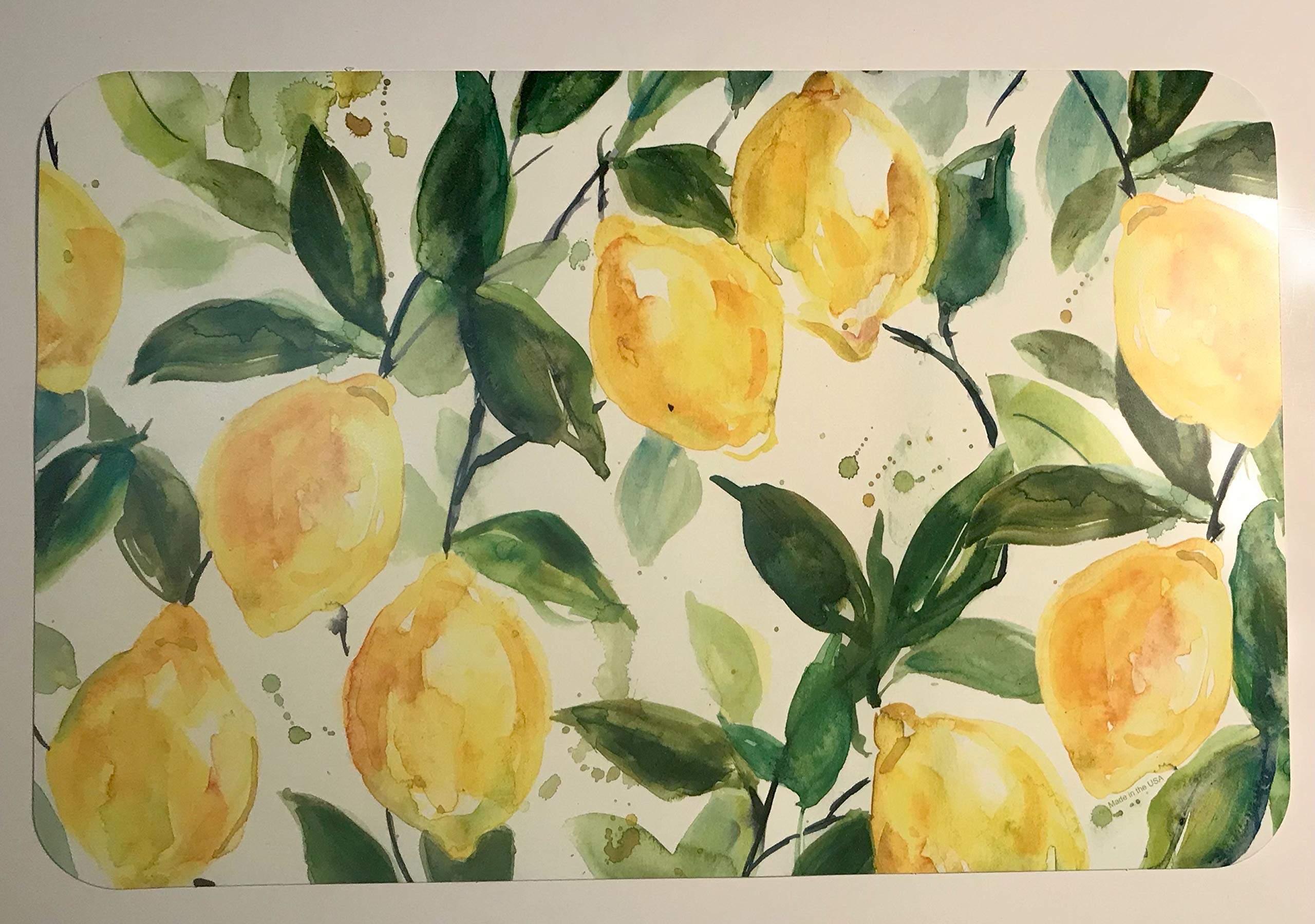 2-Pack Plastic Placemats with Lemon Tree Design - Waterproof & Easy Clean Dining Table Mats for Kitchen, Restaurant, and Outdoor Picnic Use