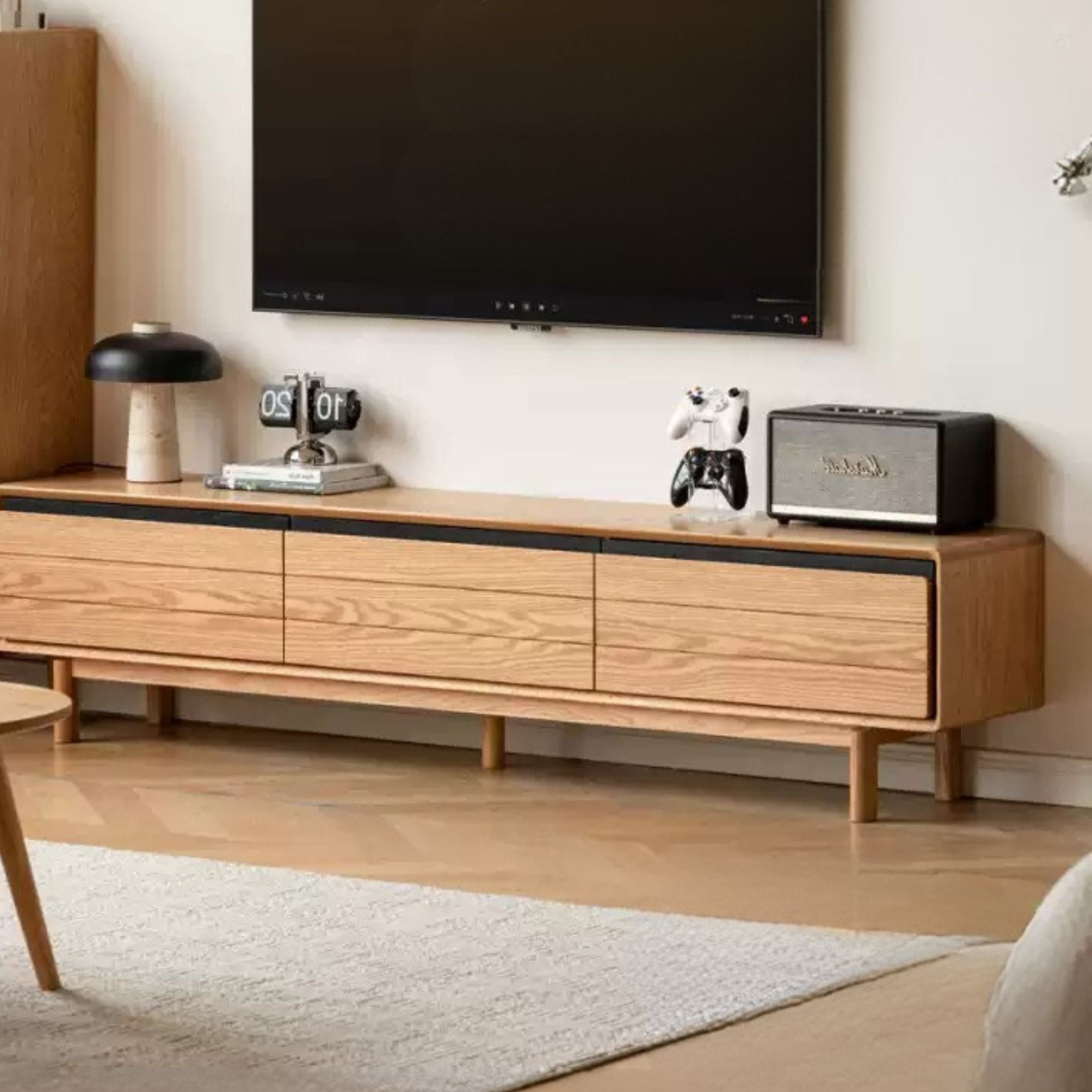 Solid Oak Wood TV Stand for Living Room - Modern Entertainment Center with Storage for TV, Gaming Consoles & Media Devices - Perfect for Home Theater Setup & Living Room Decor