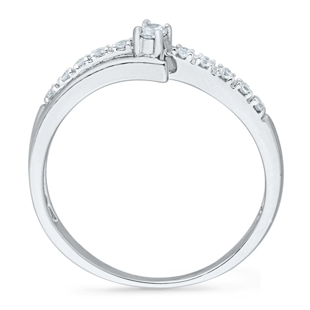 10KT White Gold Round Diamond Bypass Promise Ring (0.12 cttw) - Elegant Jewelry Gift for Engagement, Anniversary & Special Occasions