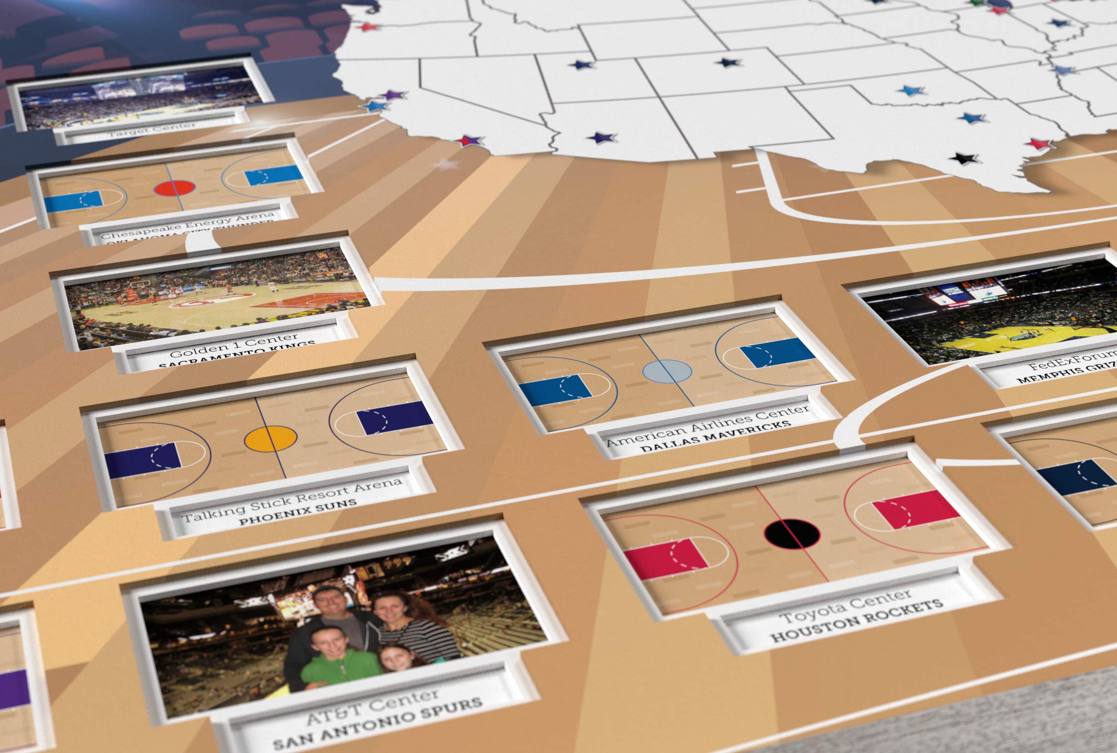 Custom Basketball Arenas Photo Map - Handmade in USA with Black Frame - Perfect Gift for Sports Fans, Home & Office Decor