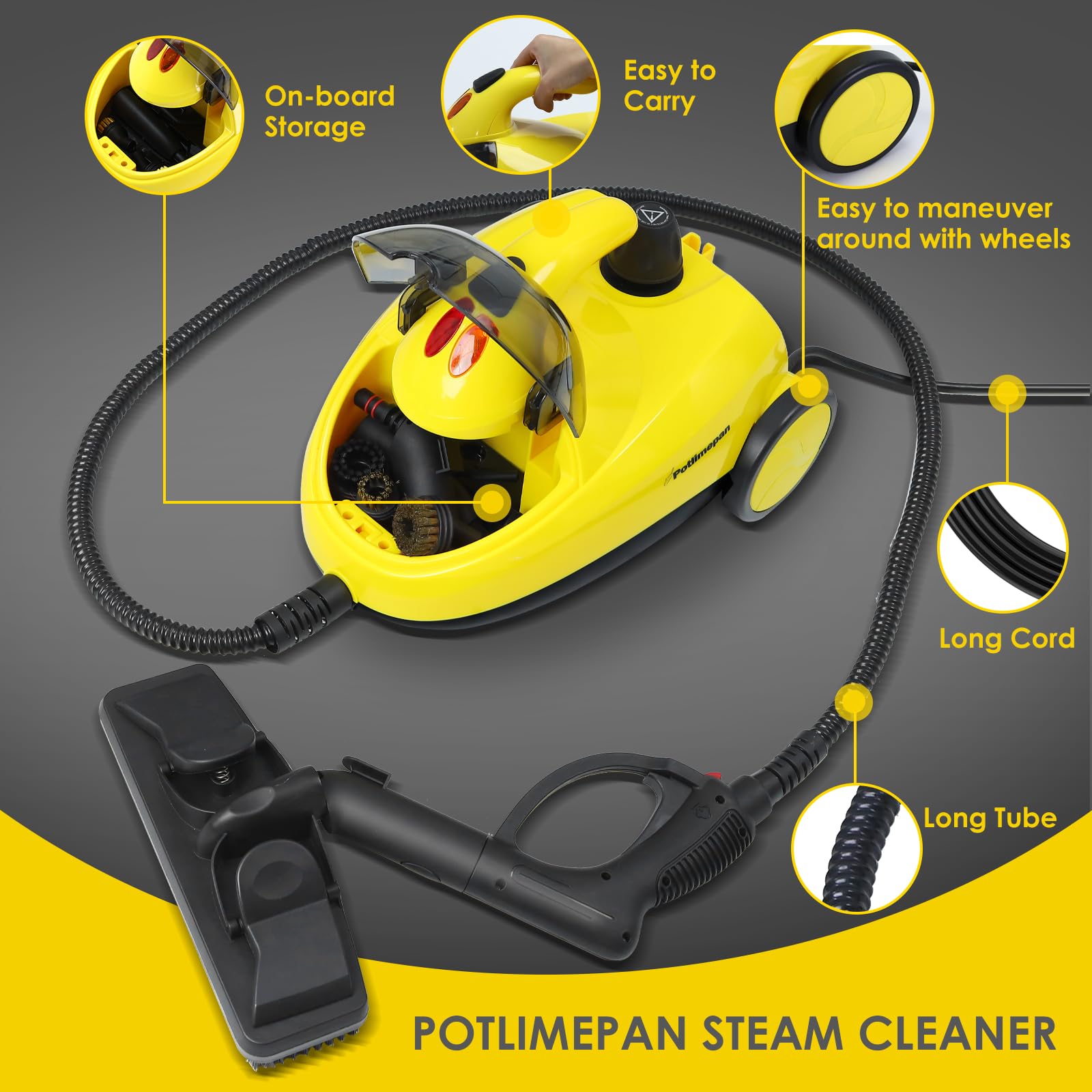 1500W High-Power Steam Cleaner with 5 Attachments - Portable Deep Cleaner for Home Floors, Upholstery, Tile & Grout - Onboard Storage (Model WJ528) - Perfect for Kitchen, Bathroom & Car Detailing