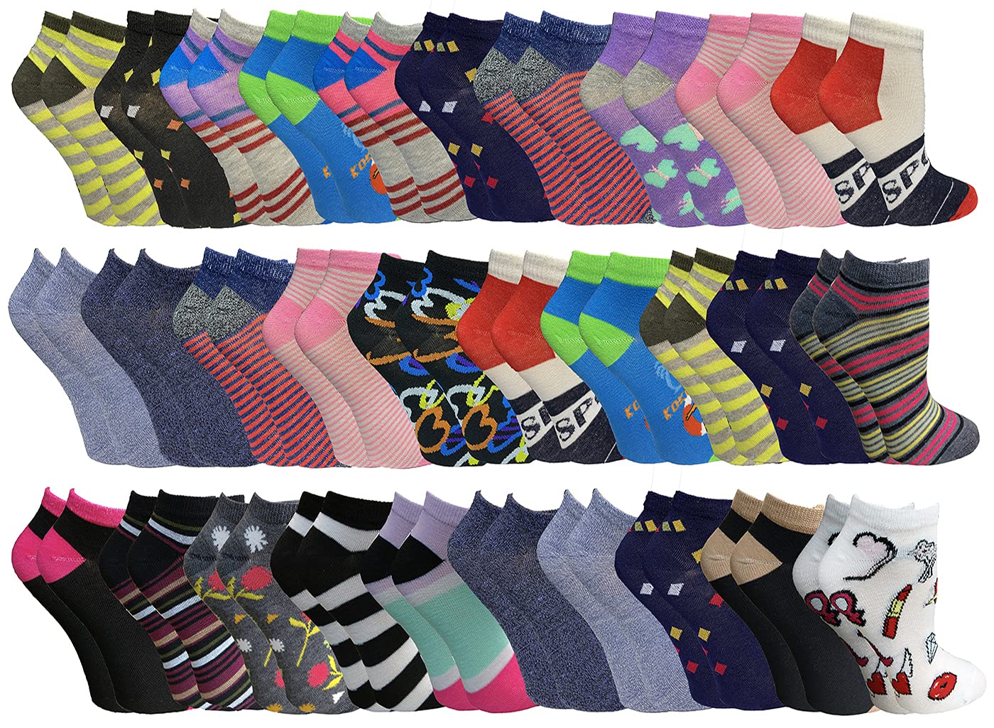 Yacht & Smith Bulk Patterned Funky Ankle Socks - Low Cut Footie Socks with Stripes & Colorful Designs - Wholesale Pack (6 Pairs) - Perfect for Casual Wear, Sports & Gift Giving
