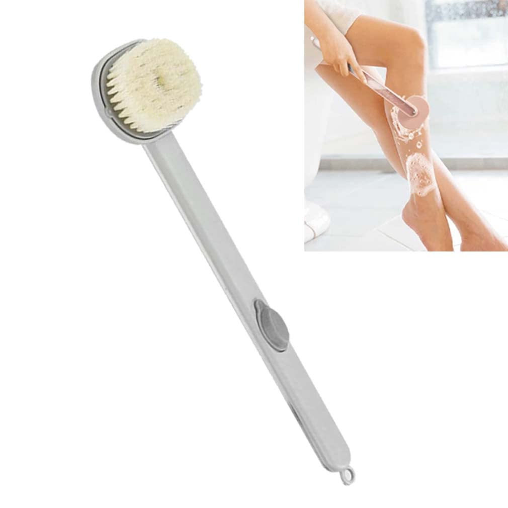 Long Handle Bath Brush with Detachable Back & Built-in Shower Gel Reservoir - Exfoliating Body Scrubber for Deep Cleaning - Perfect for Shower, Spa & Skin Care (Grey)