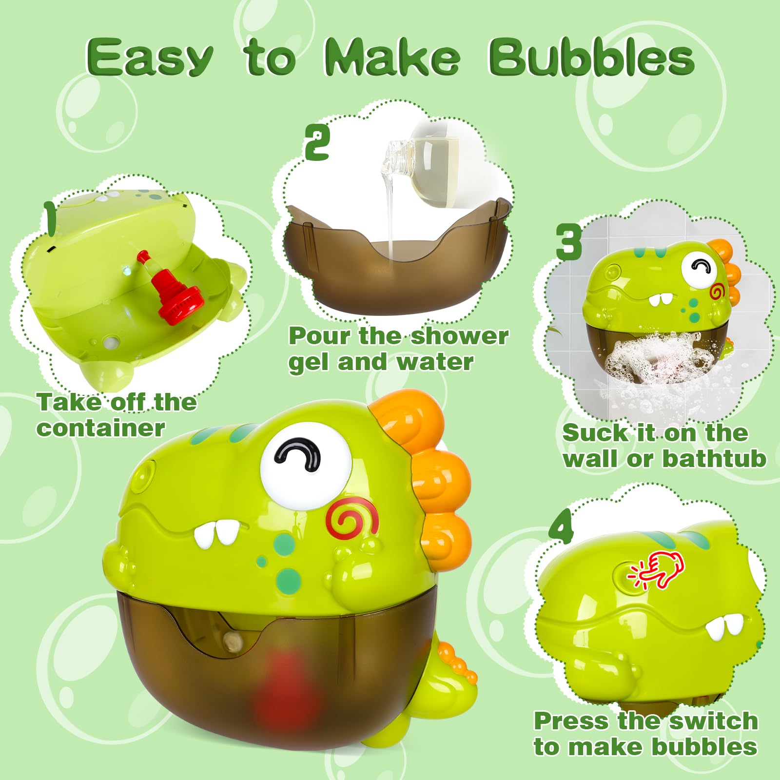 Dinosaur Bath Bubble Maker Toy for Toddlers 1-3 Years - Waterproof Musical Bath Toy for Baby Shower Play