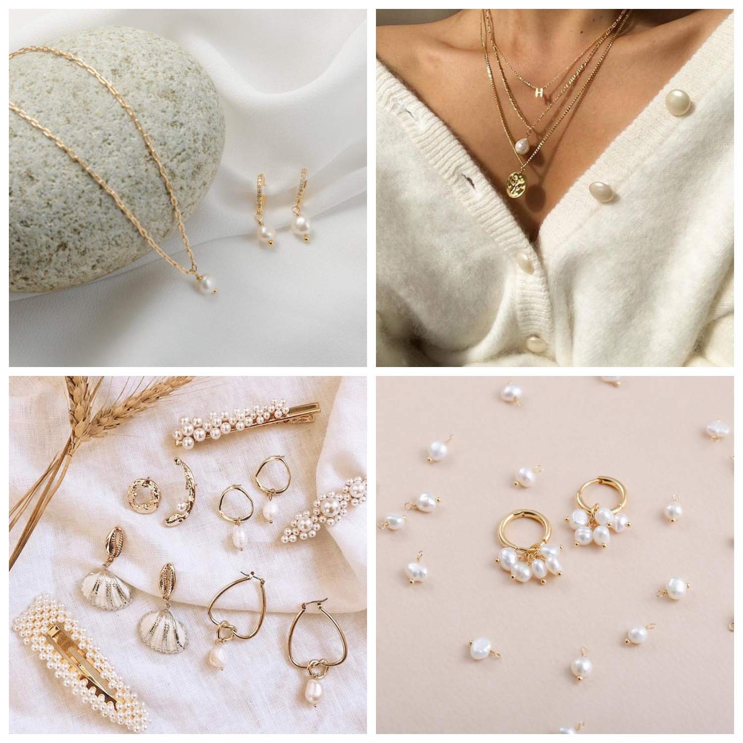 6Pcs Natural Freshwater Baroque Pearl Charms - Irregular White Pearls for DIY Necklace, Bracelet & Earring Jewelry Making - Perfect for Crafting, Gifts & Boho Style Accessories