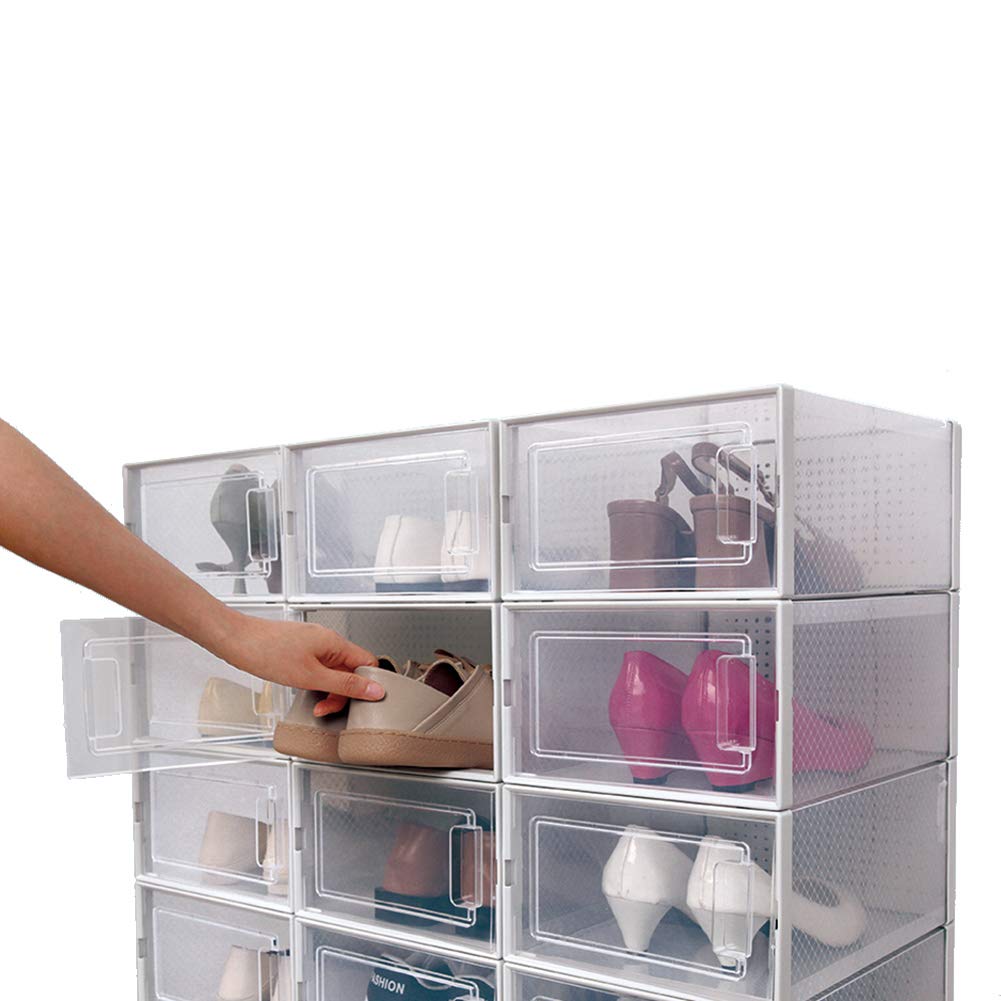 OnDisplay Clik Stackable Interlocking Shoe Box System - Standard White/White (Single Box) | Space-Saving Shoe Storage for Closet & Entryway Organization