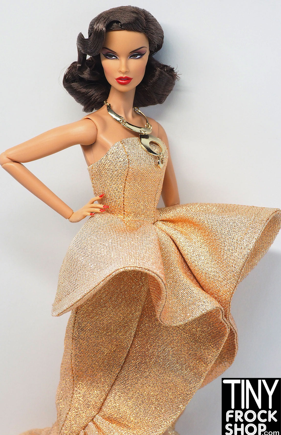 Integrity A Dolls Life Vanessa Gold Metallic Woven Flounce Dress - Elegant Fashion Doll Outfit for Collectors & Display, Perfect for Doll Photography & Themed Collections