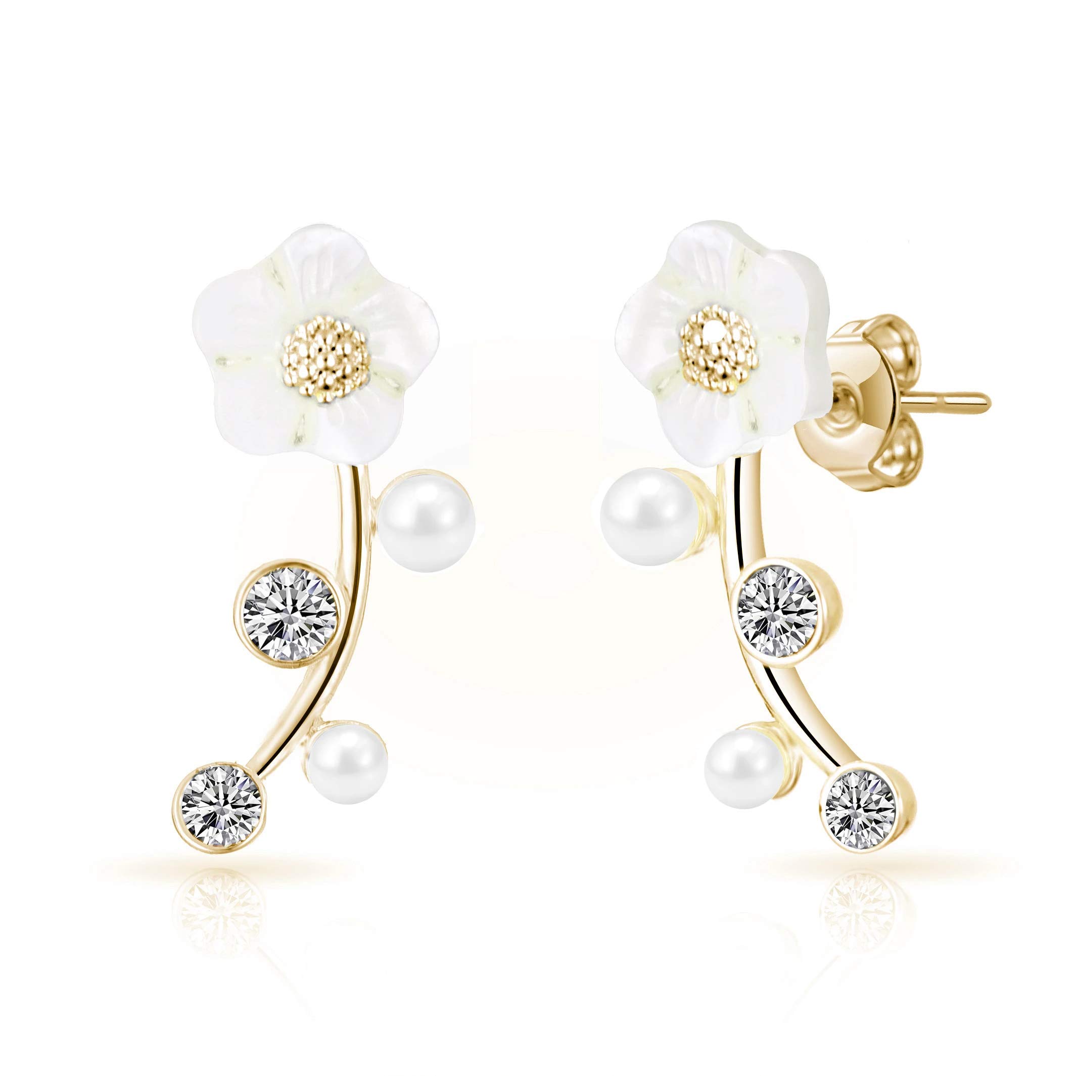 Gold Plated Daisy Earrings with Zirconia Crystals for Women - Elegant Party Jewelry