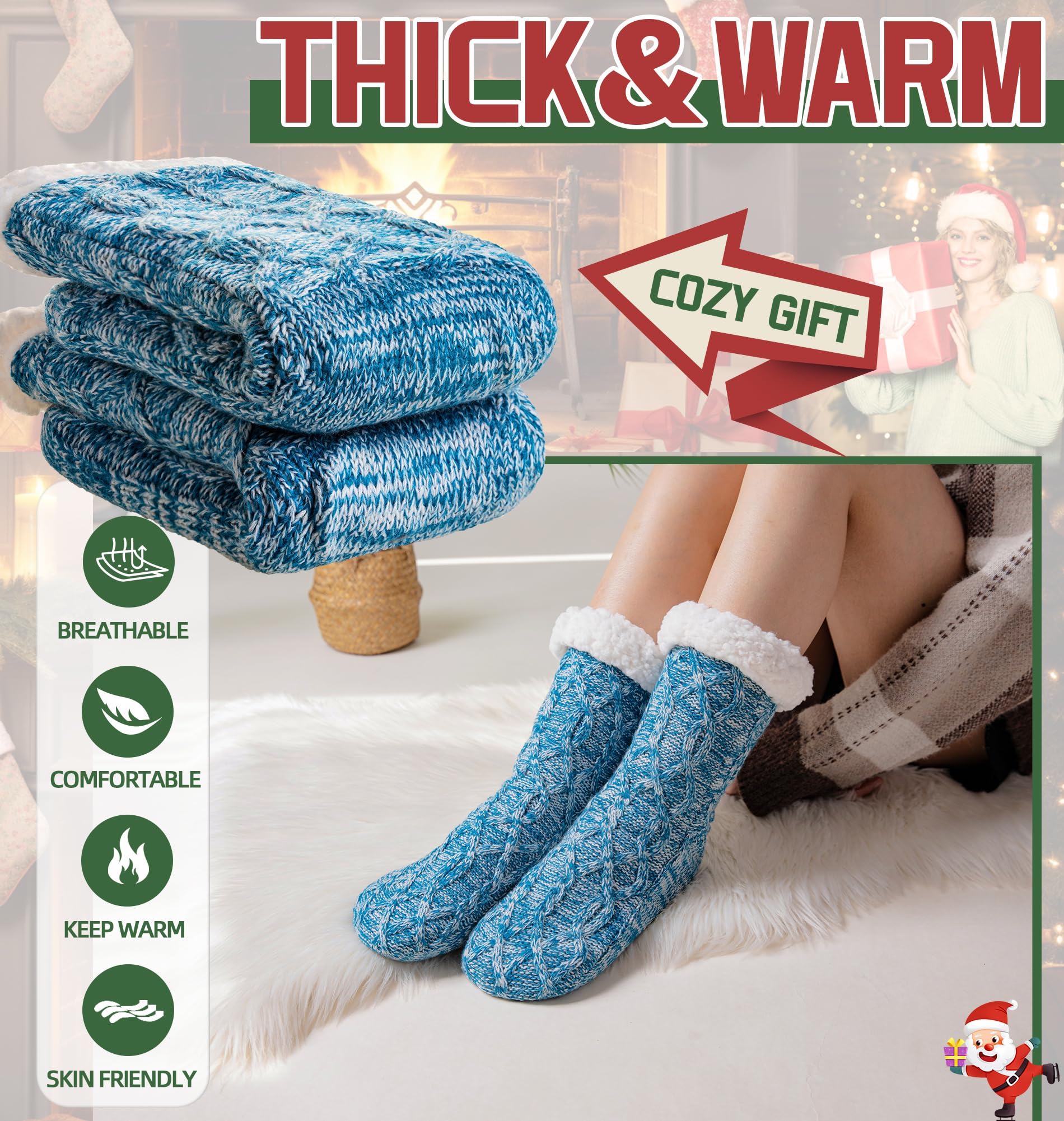 DoSmart Women's Fuzzy Slipper Socks - Winter Thermal Fleece-Lined with Snowflake Design - Ultra Soft & Warm Indoor Home Socks for Christmas Gifts, Cozy Lounge Wear & Housewarming Presents