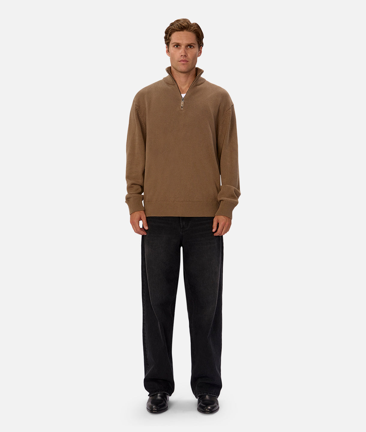 The Maine Zip Neck Knit Sweater - Cozy Acorn Color for Fall & Winter | Perfect for Outdoor Adventures & Casual Wear