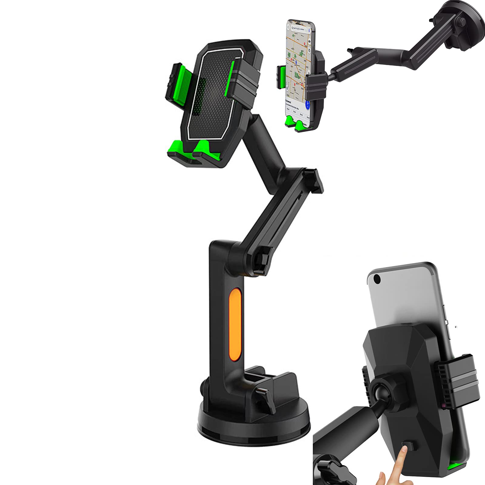 Universal Car Phone Holder Mount - Heavy Duty Suction Cup Dashboard/Windshield/Window Cell Phone Stand (Green) - Perfect for Hands-Free Driving, GPS Navigation & Road Trips