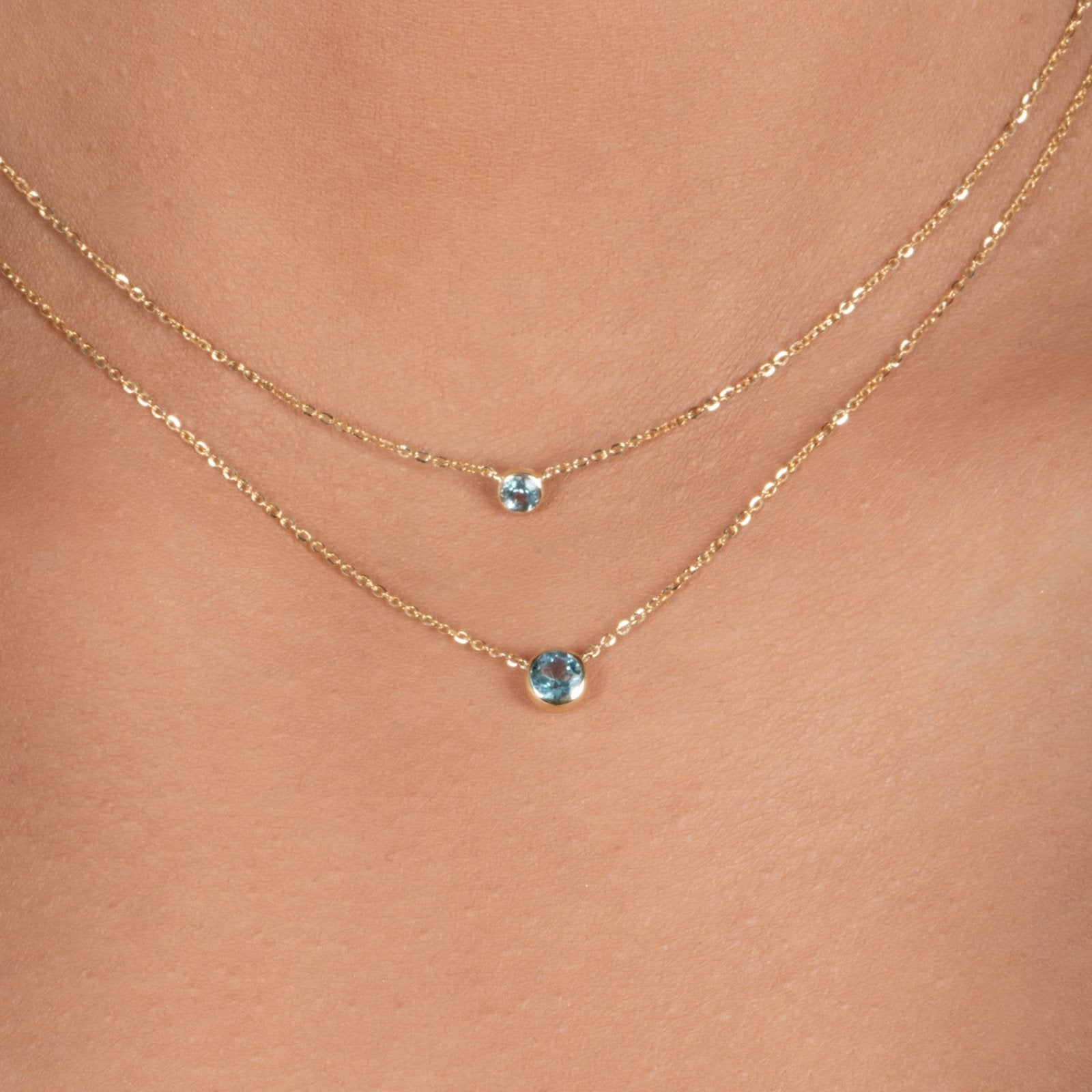 14K Solid Yellow Gold Aquamarine Pendant Necklace - Elegant Bezel Setting for Women, Perfect for Weddings, Anniversaries & Special Occasions