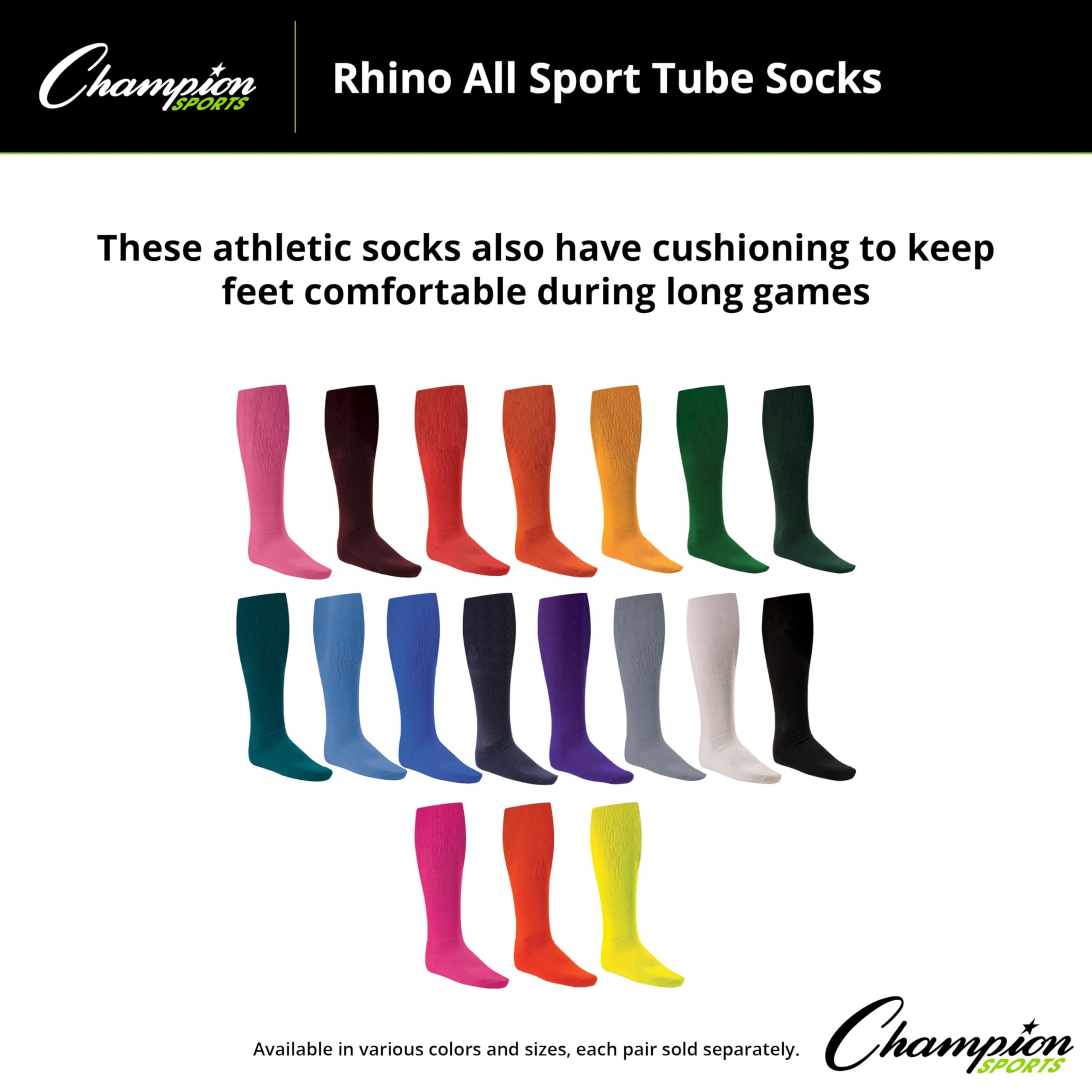 Champion Sports Rhino® Cushioned Athletic Socks for Men & Women - Moisture-Wicking Breathable Workout Socks for Running, Basketball, Gym - Machine Washable Comfort Socks for All-Day Wear
