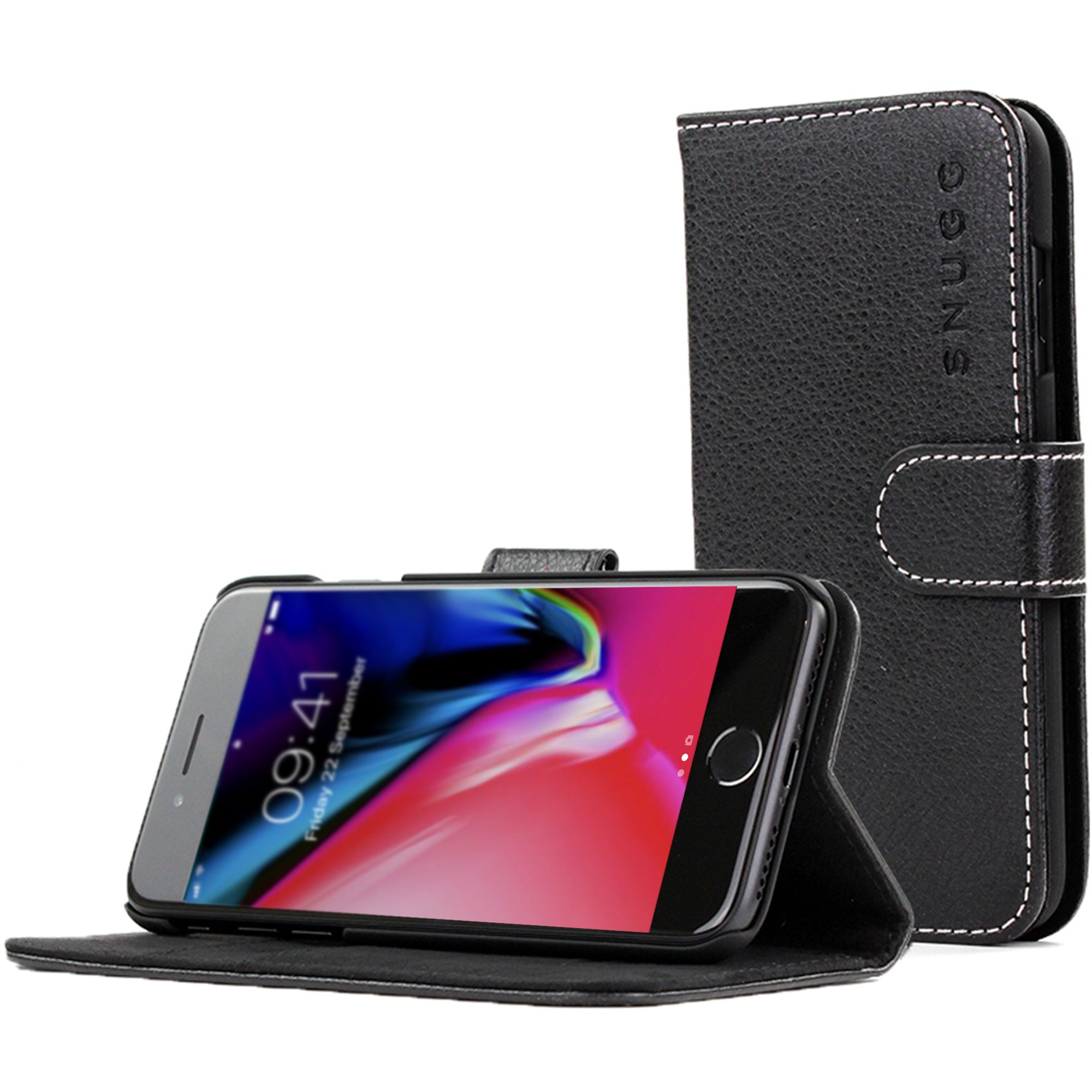 Premium Leather Wallet Case for iPhone 8 Plus/7 Plus - RFID Blocking Flip Cover with Card Slots & Kickstand - Slim Protective Phone Case (Black) | Perfect for Business, Travel & Everyday Use