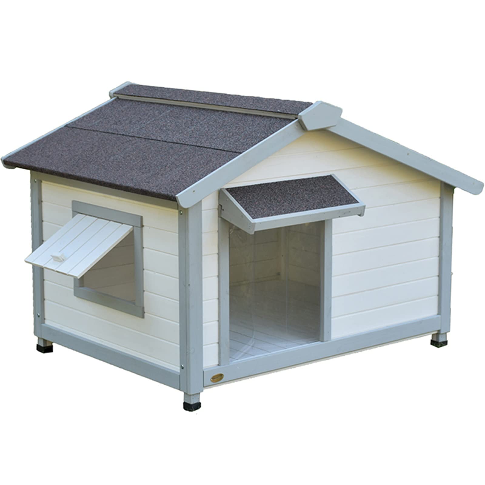 Outdoor Weatherproof Large Dog House for Medium & Large Pets with Windows & Openable Roof - Ideal for Backyard, Patio, or Garden Use (White)