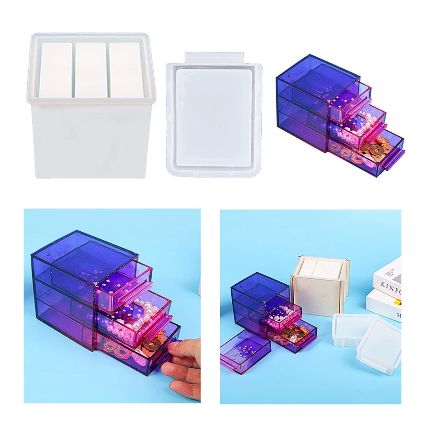3-Drawer Jewelry Box Silicone Molds Set - 9pcs Compact Storage Organizer for Resin Casting, Epoxy Resin DIY Crafts - Perfect for Jewelry Making, Home Organization & Gift Packaging