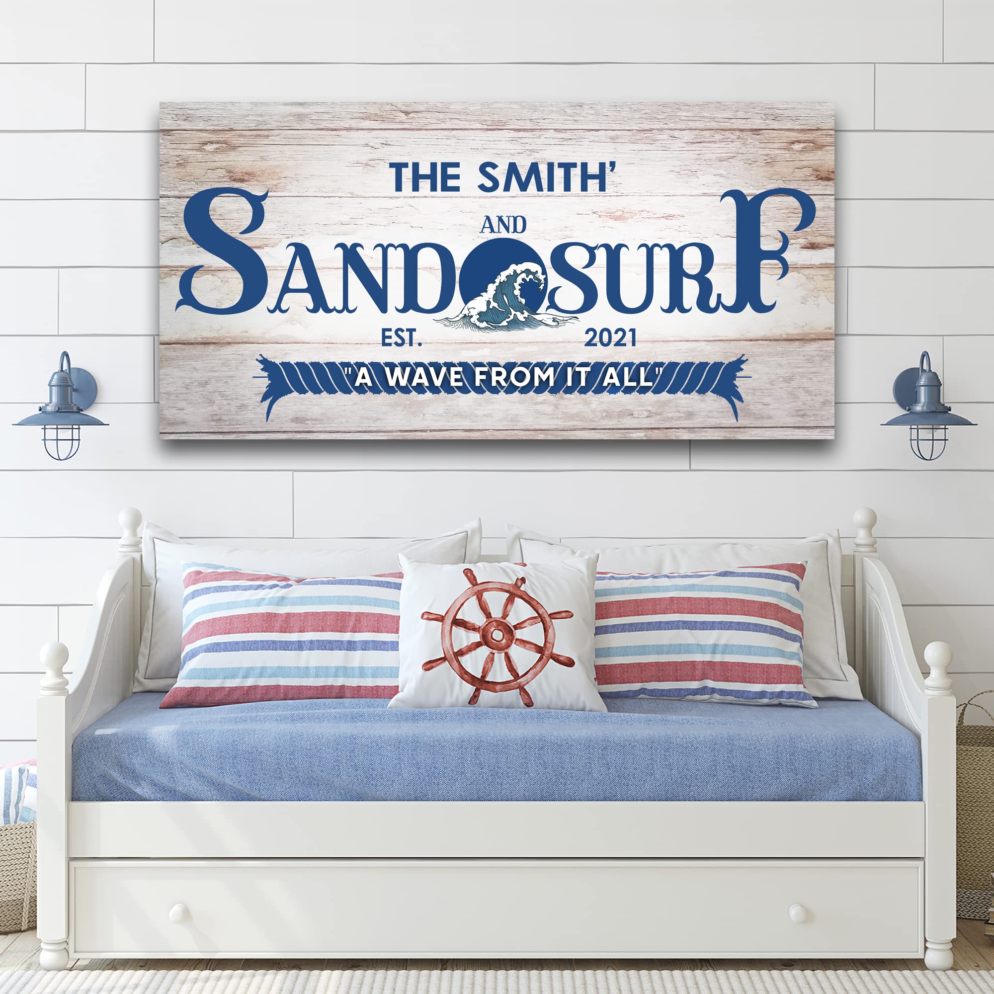 Personalized Beach Sign Wall Decor - Large Coastal Canvas Art for Home, Living Room, Bedroom & Porch - Rustic White Wood 48x24 Inch - Perfect for Beach House, Ocean Theme & Coastal Decor