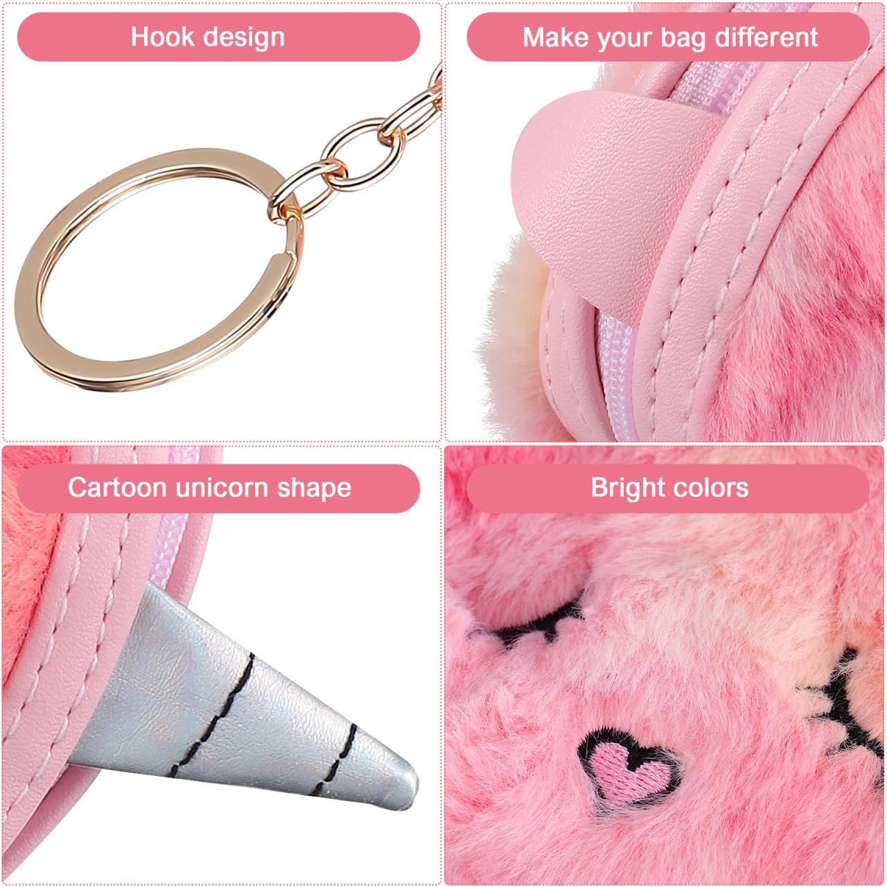 Unicorn Plush Coin Purse for Girls & Women - 2 Pack Small Cartoon Zipper Wallets - Perfect for School, Parties & Gift Giving