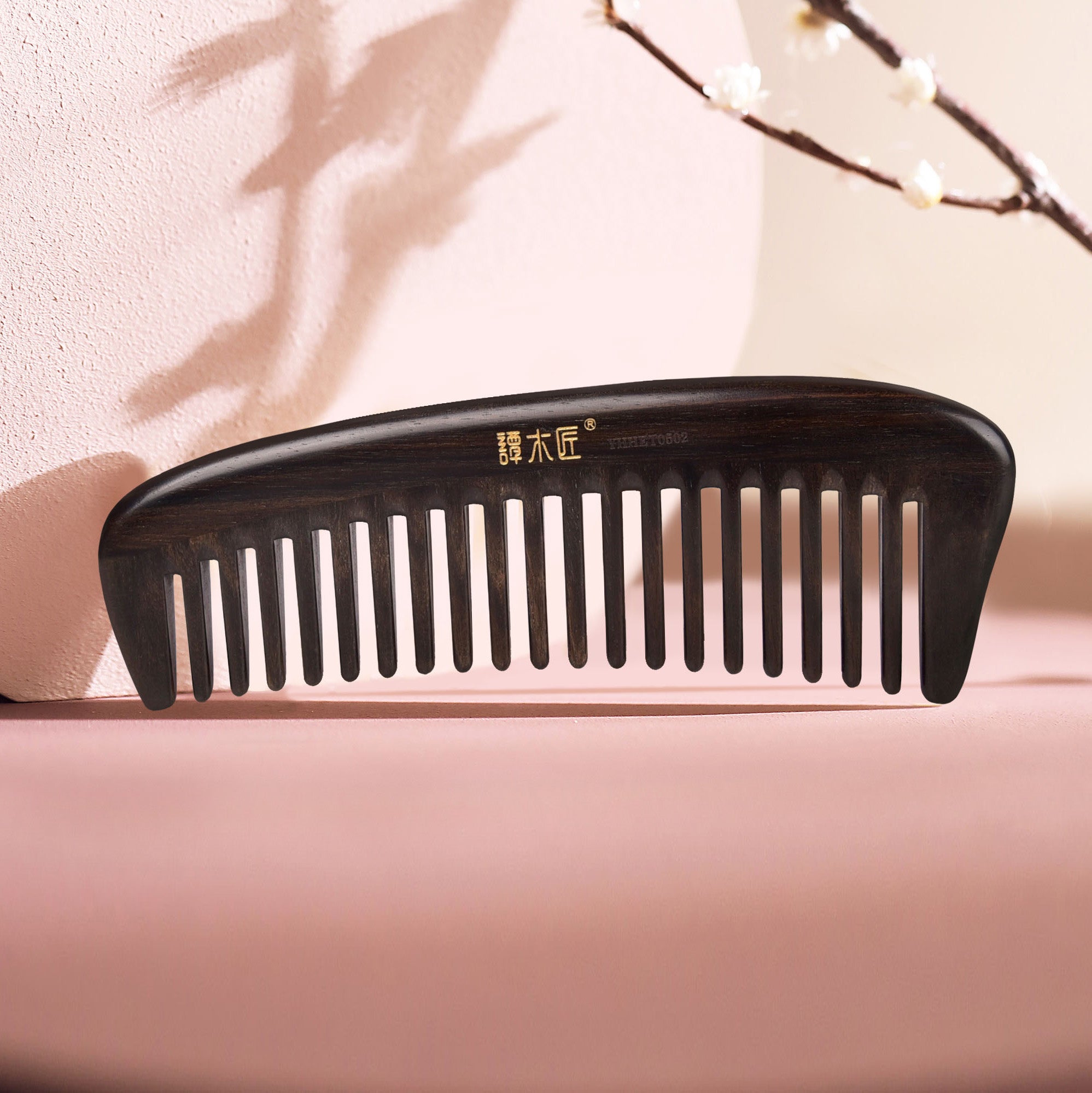 Premium Ebony Wood Wide Tooth Comb for Natural Hair Care - Detangling & Styling for Curly, Thick & Afro Hair Types