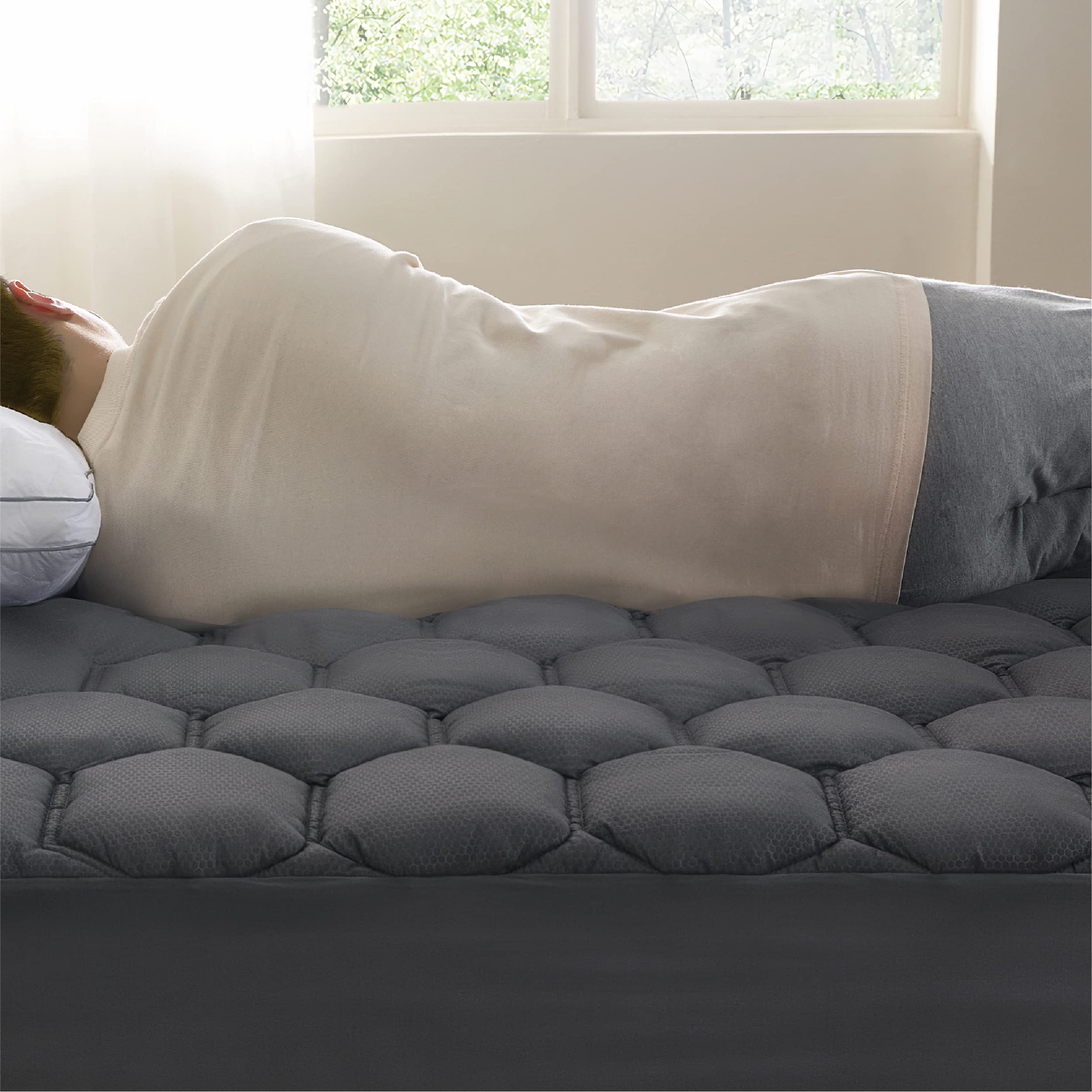Bedsure RV Short Queen Mattress Pad Cover - Quilted Fitted Mattress Topper Protector with 8-21 Inches Deep Pocket, Noiseless Bed Cover Padded for Camper and Motorhome, Grey, 60x75 Inches - Perfect for Travel Comfort in RVs, Trailers, and Mobile Homes