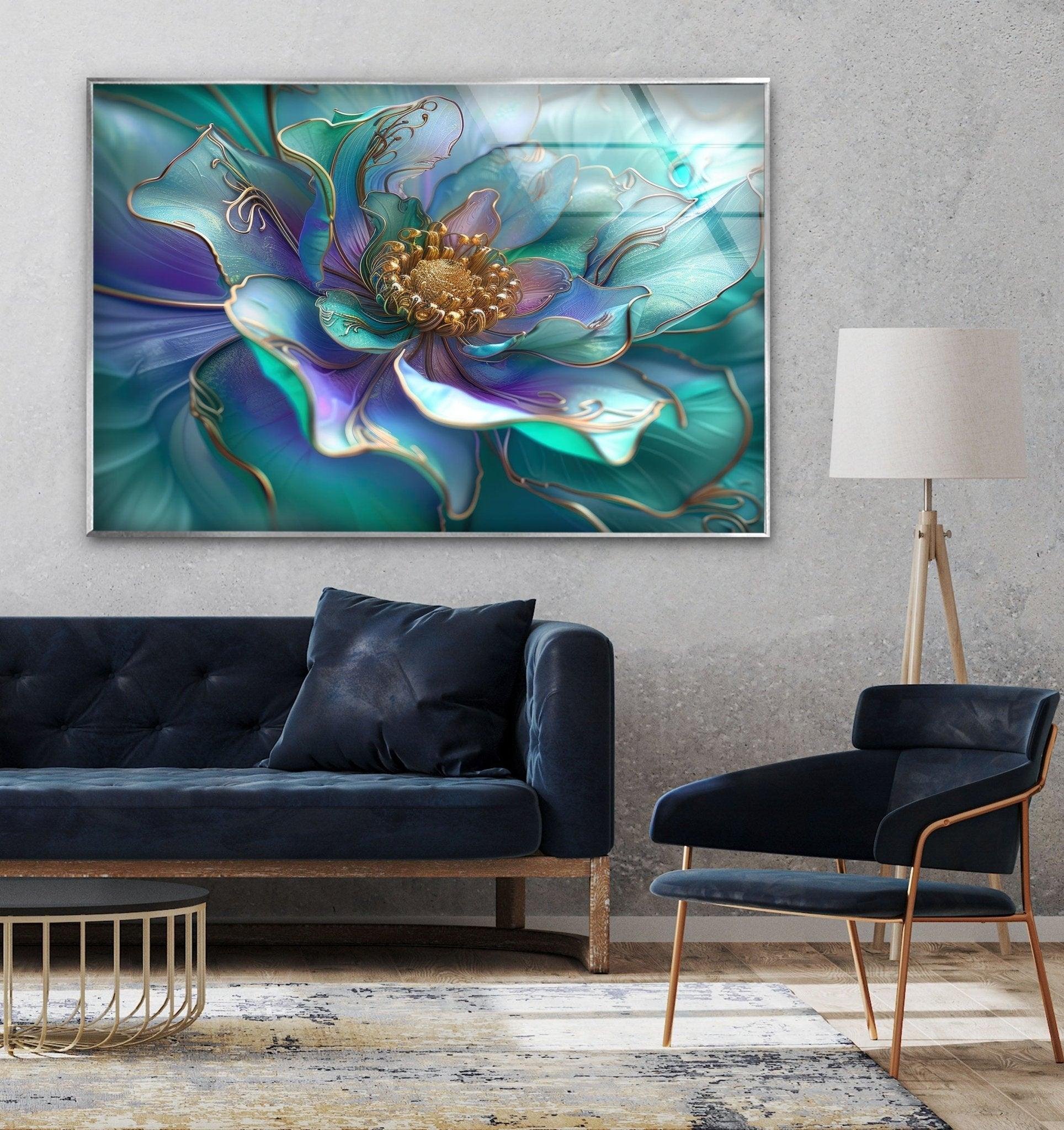 Abstract Pearlescent Flower Close-Up Glass Wall Art - Elegant Home Decor for Living Room, Bedroom & Office