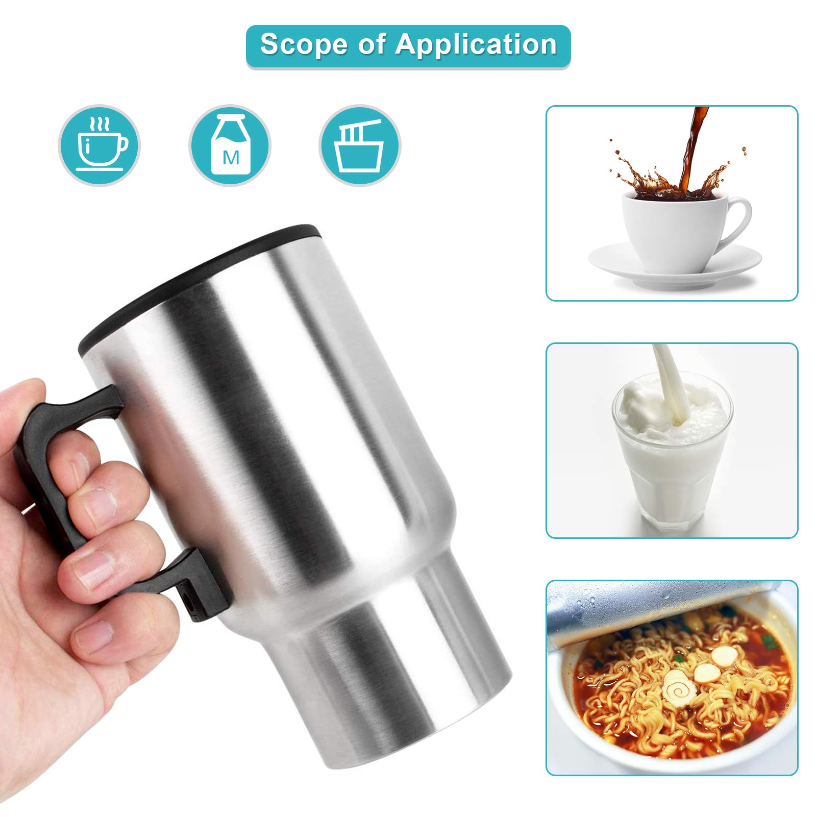 12V Stainless Steel Car Heating Cup - 450ml for Coffee, Tea & Travel