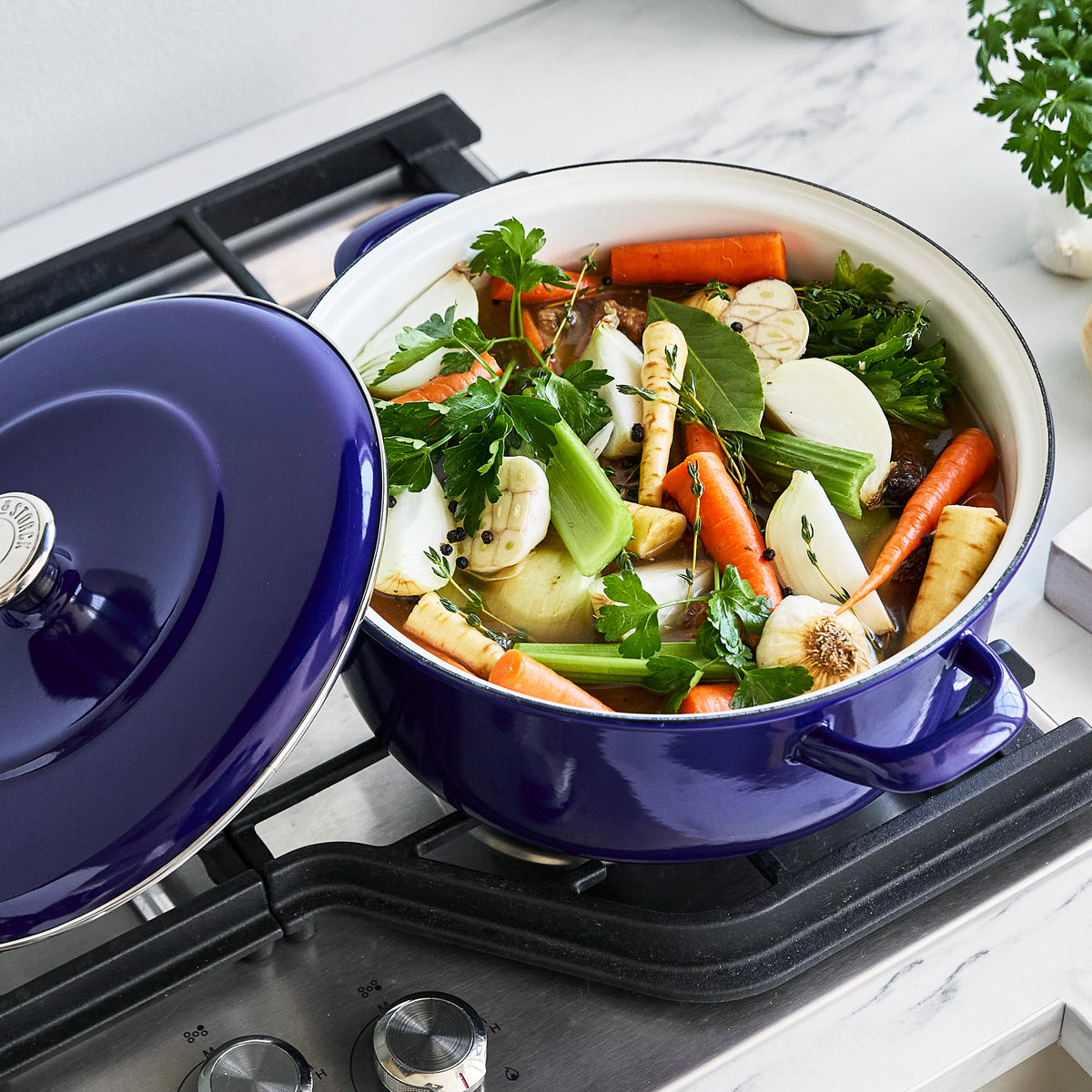 Merten & Storck Enameled Cast Iron Dutch Oven 7 Quart - Cobalt Blue | Heavy Duty Cookware for Braising, Stewing & Baking | Perfect for Soups, Bread & Camping Meals