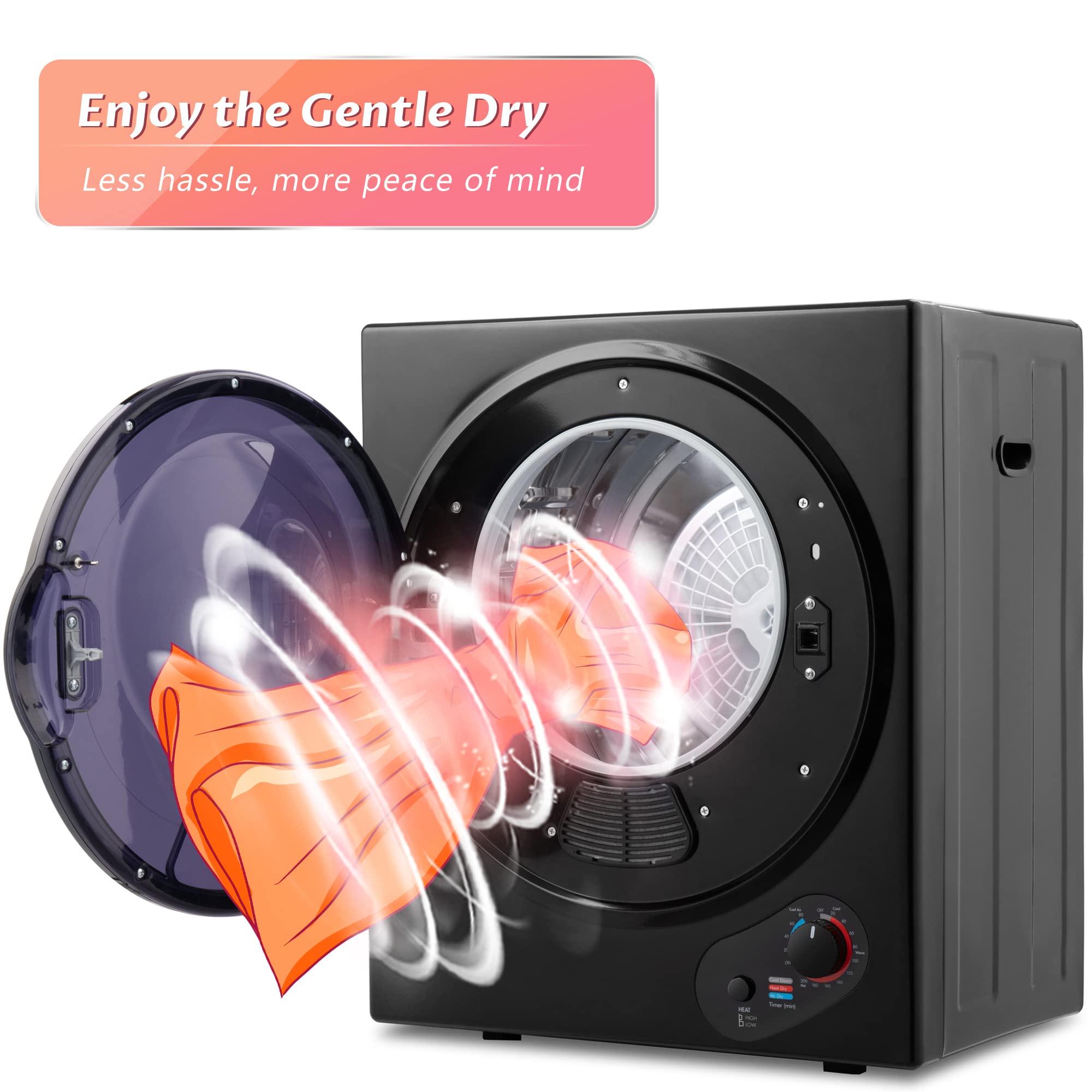 Portable Electric Clothes Dryer - Compact Front Load Laundry Machine for Apartments, Dorms & RVs | Easy Knob Control & Wall Mount Kit Included | Perfect for Small Spaces, Travel & Emergency Use (Black)